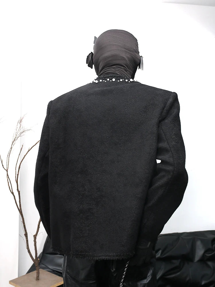 스터드 장식 블랙 울 혼방 재킷