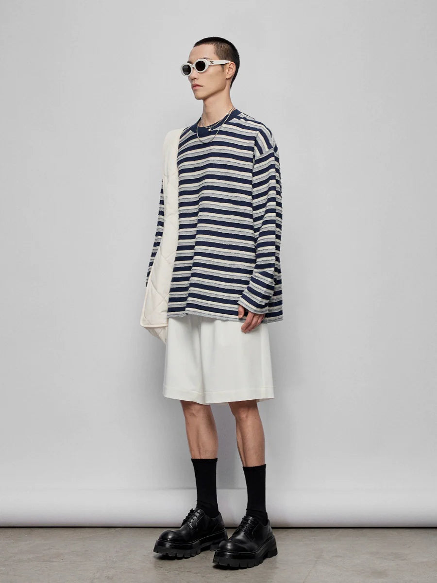 Round Neck Oversized Striped Long Sleeve Top
