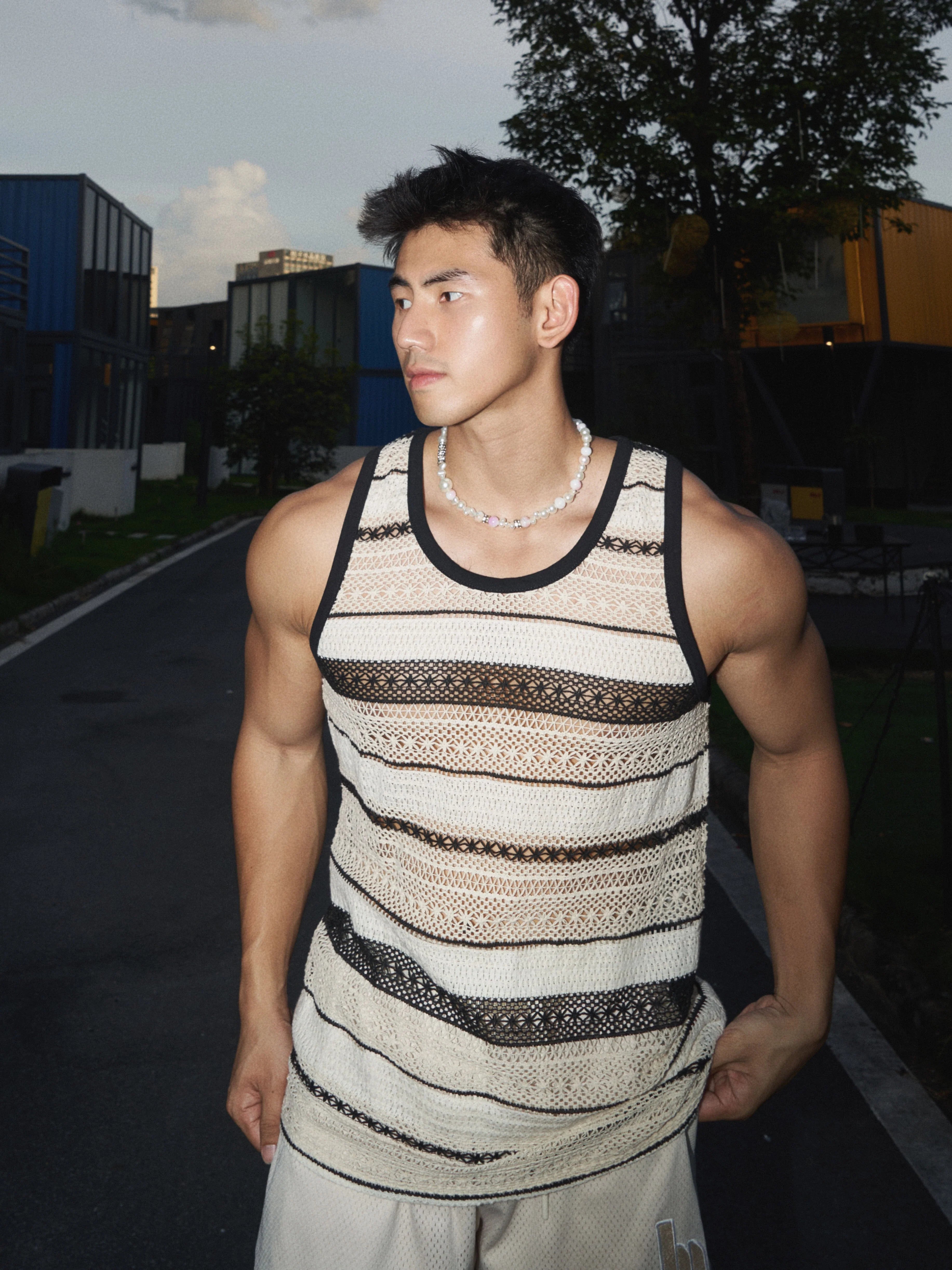 Striped Mesh Tank Top