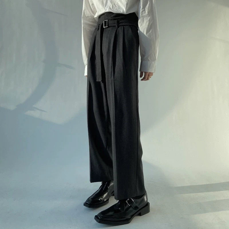 Black Wide Leg Belted Trousers
