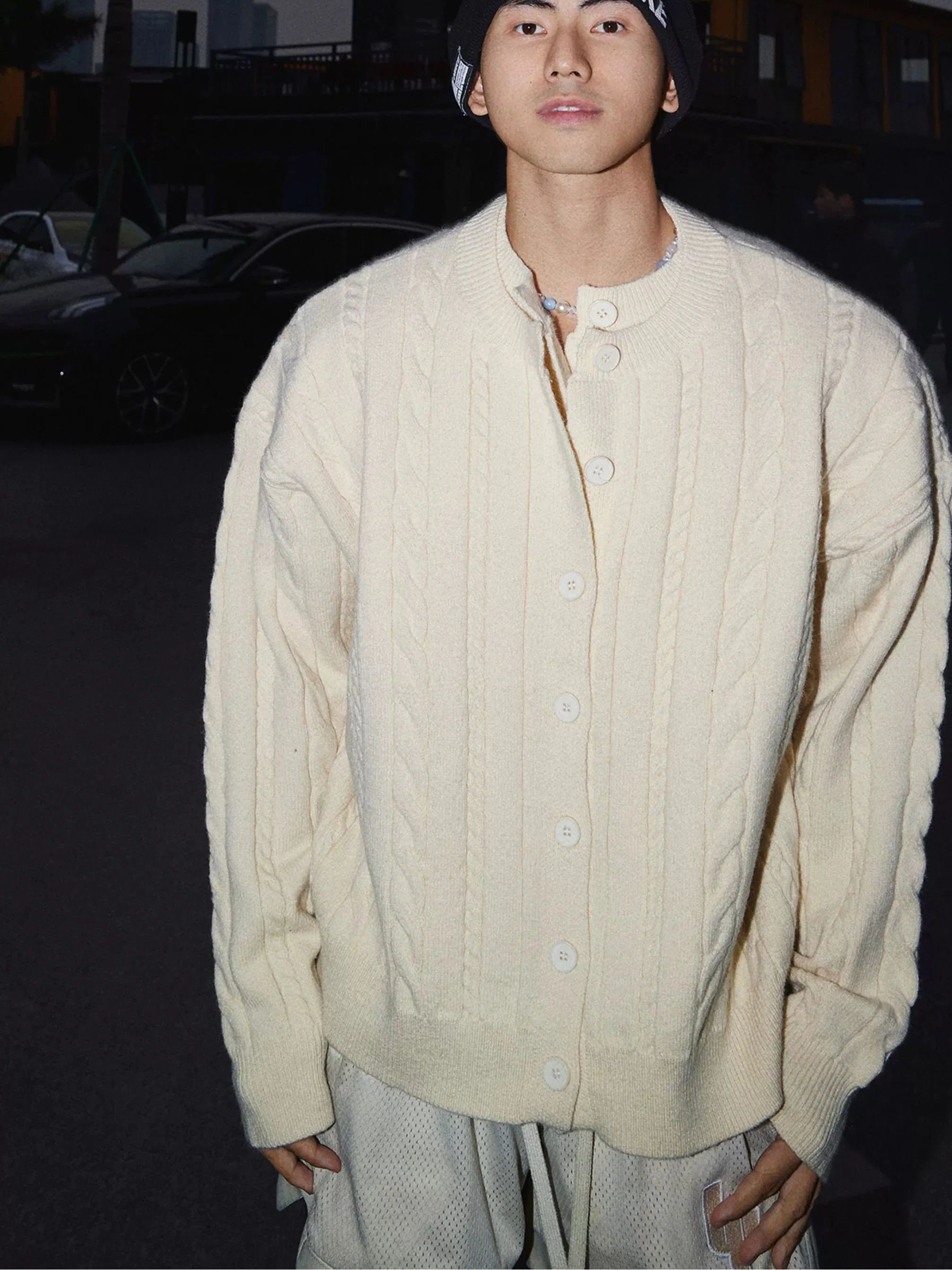 Button-Up Cable Knit Cardigan