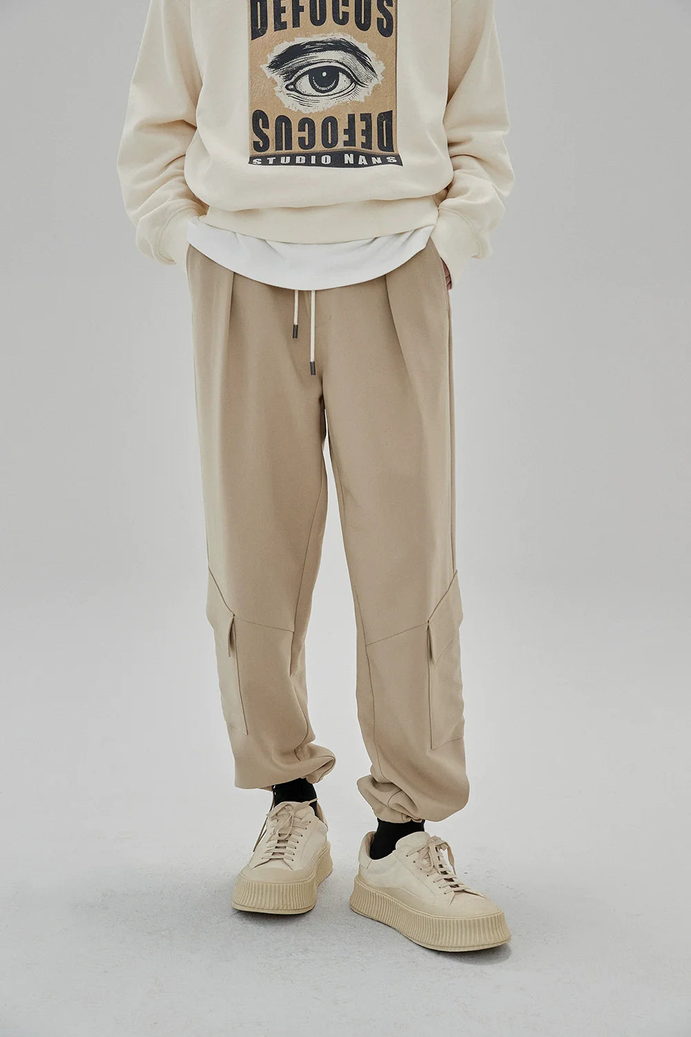 Draping Drawstring Cargo Casual Pants