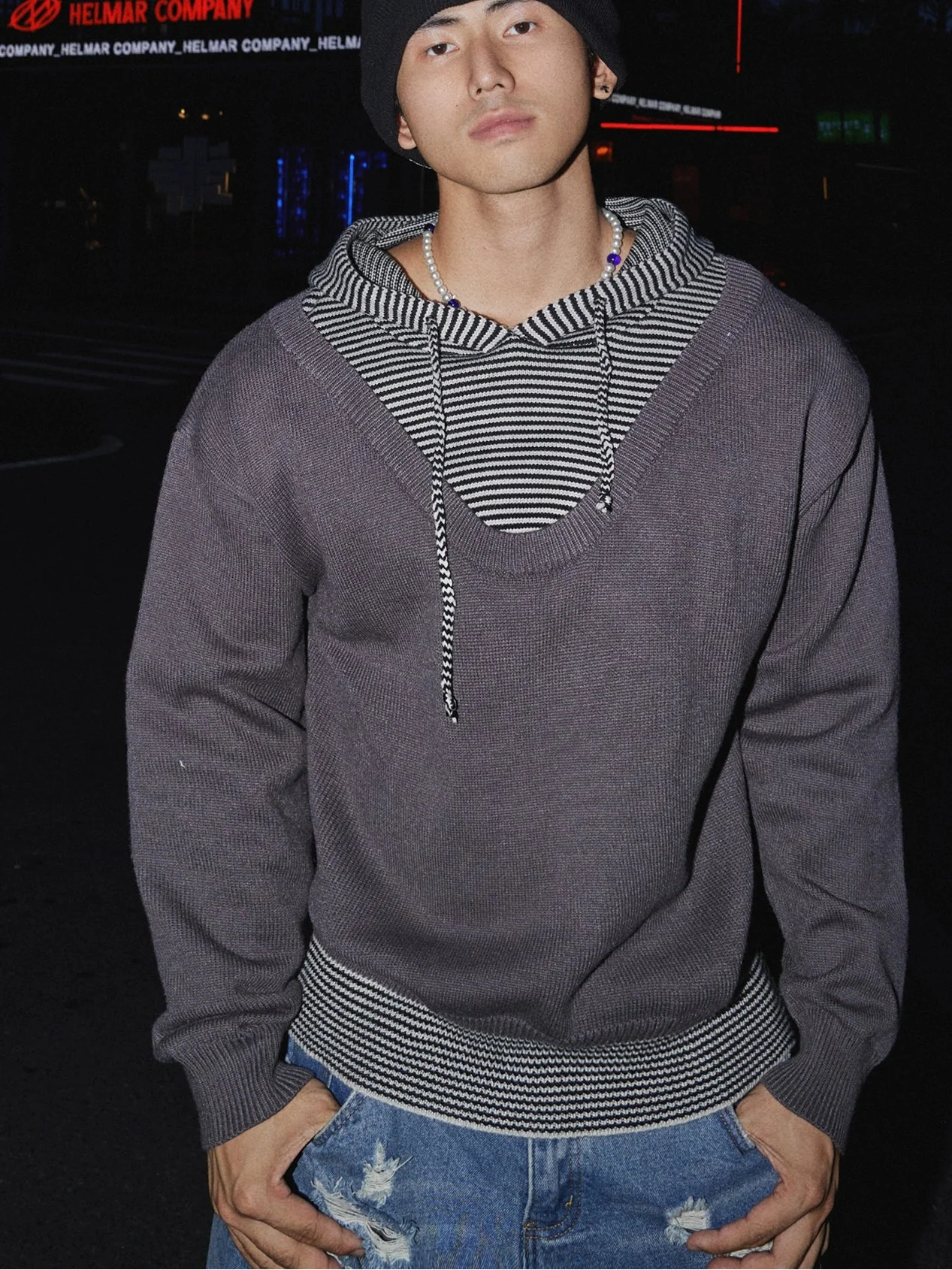 Layered Contrast Stripe Hoodie Sweater