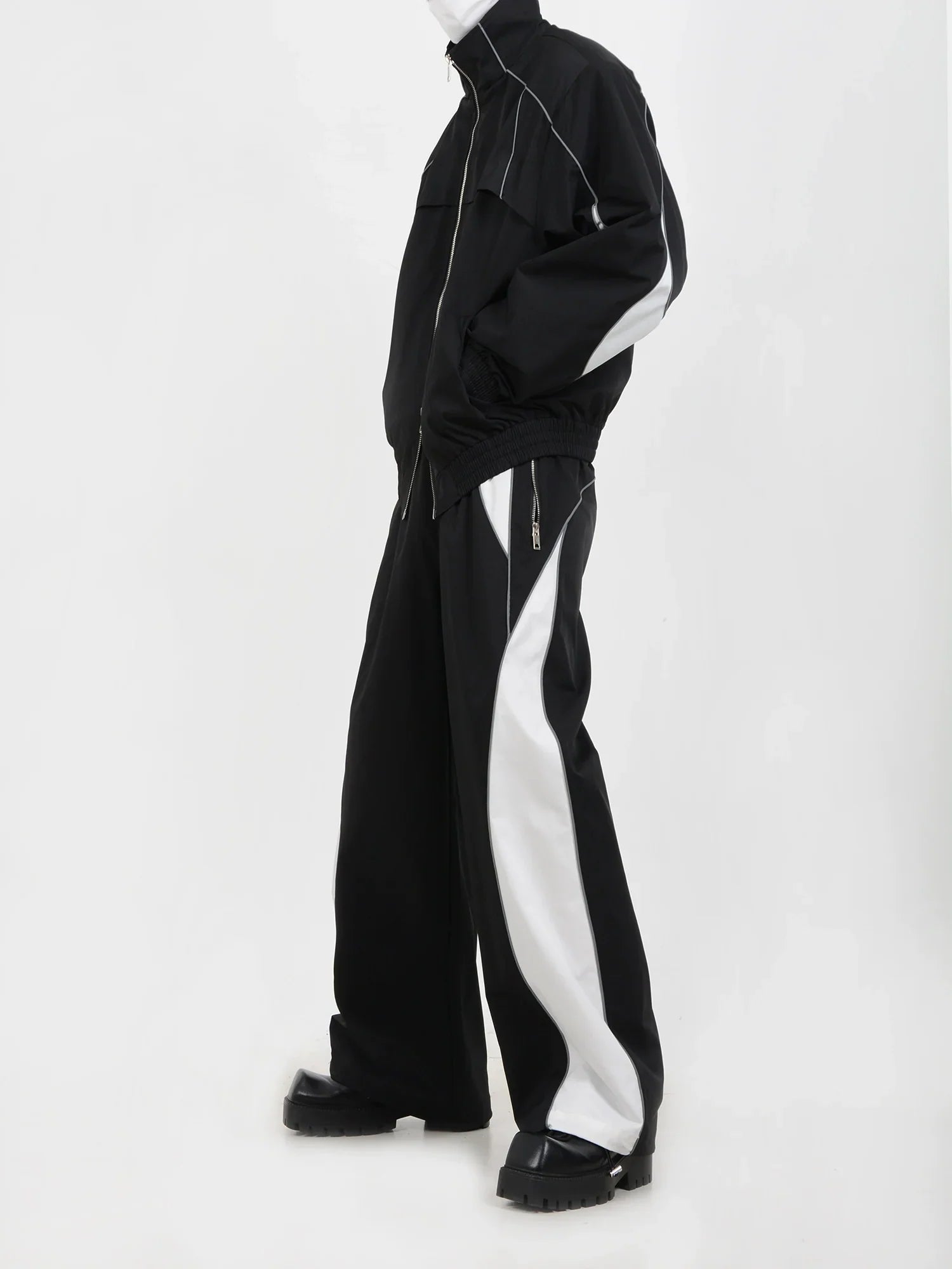 Sporty Jacket and Wide-Leg Track Pants