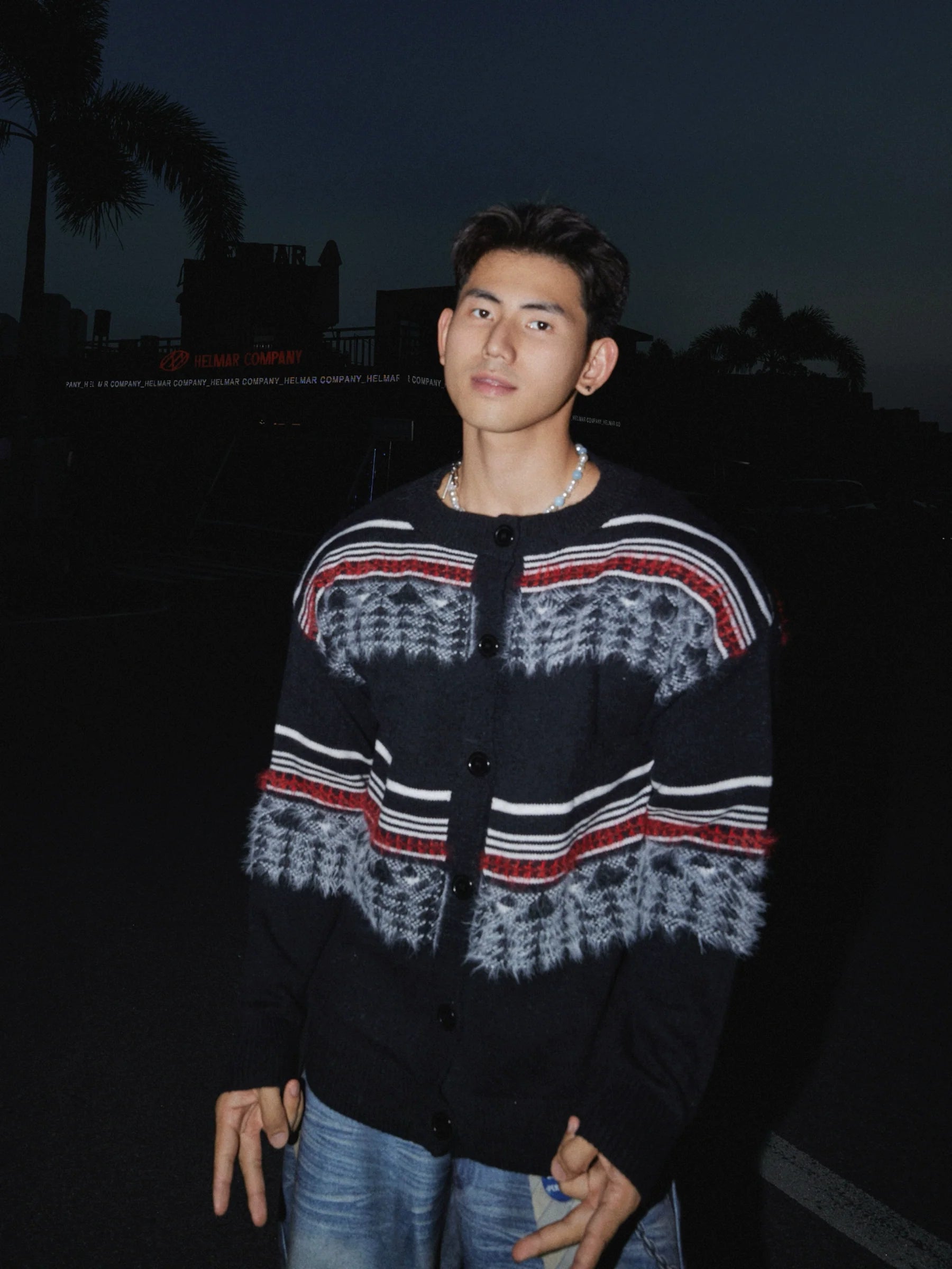 Retro Chevron Pattern Cardigan