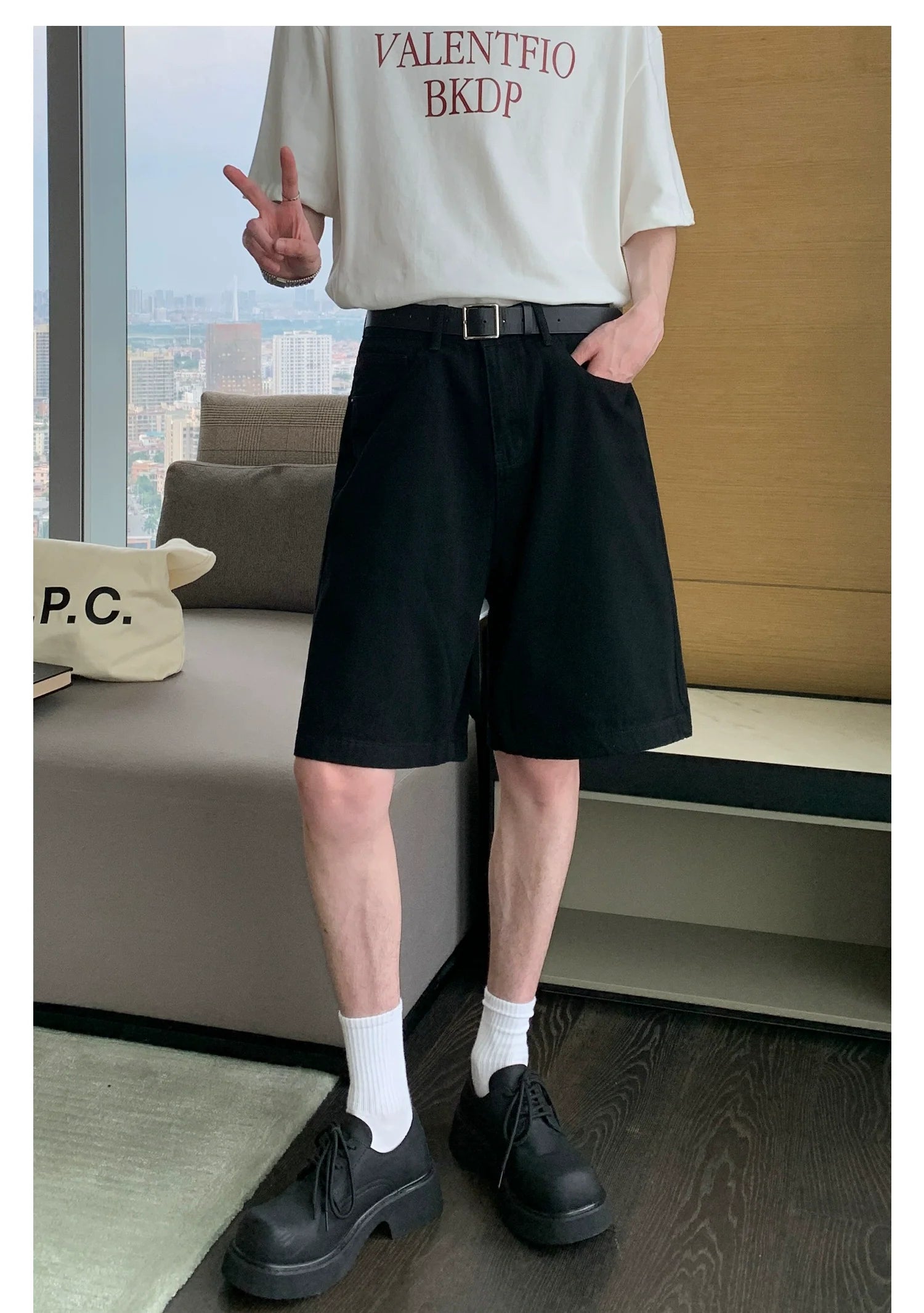 Faded Denim Shorts with Distressed Wash