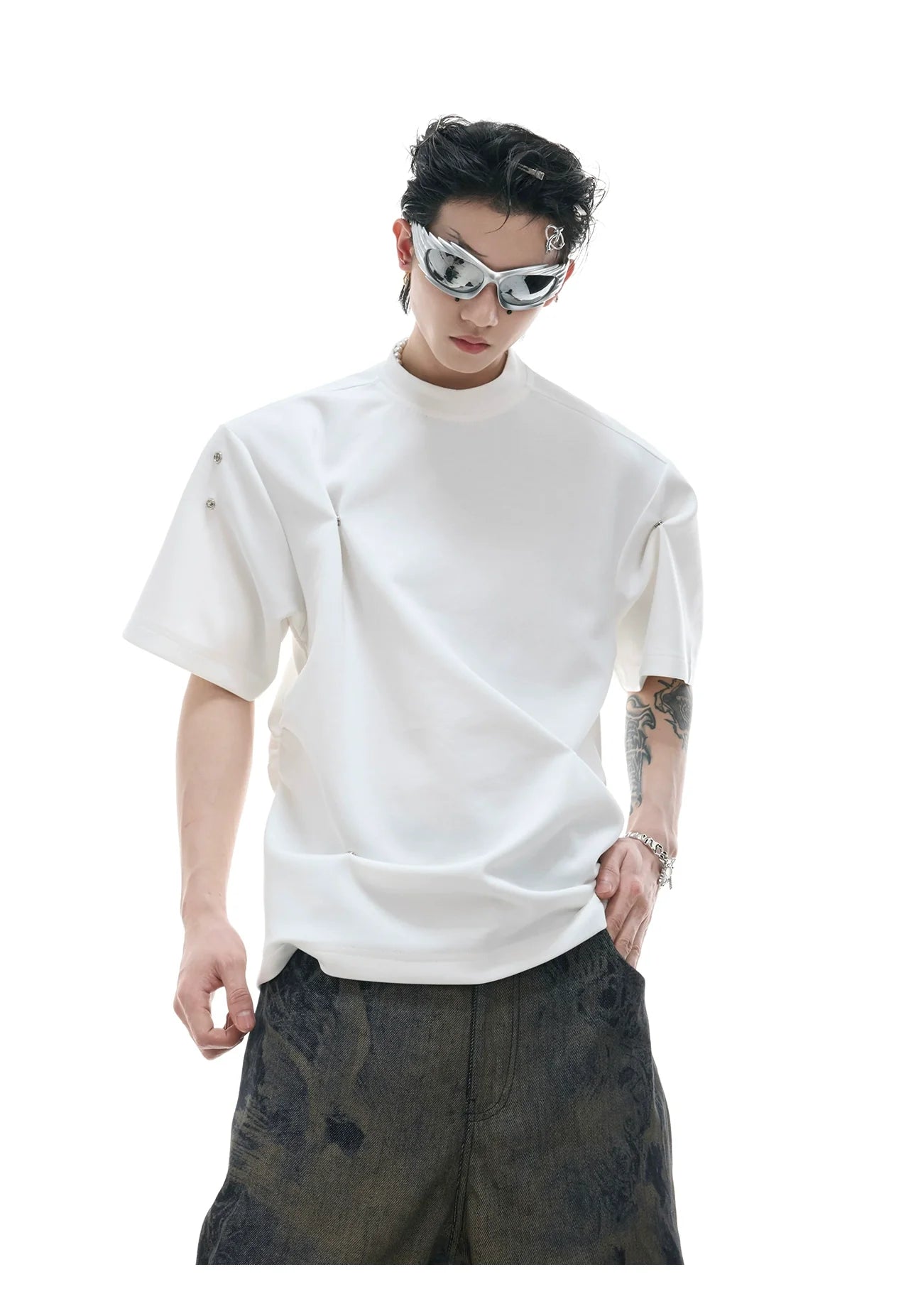 전술 블랙 목폴라 티셔츠