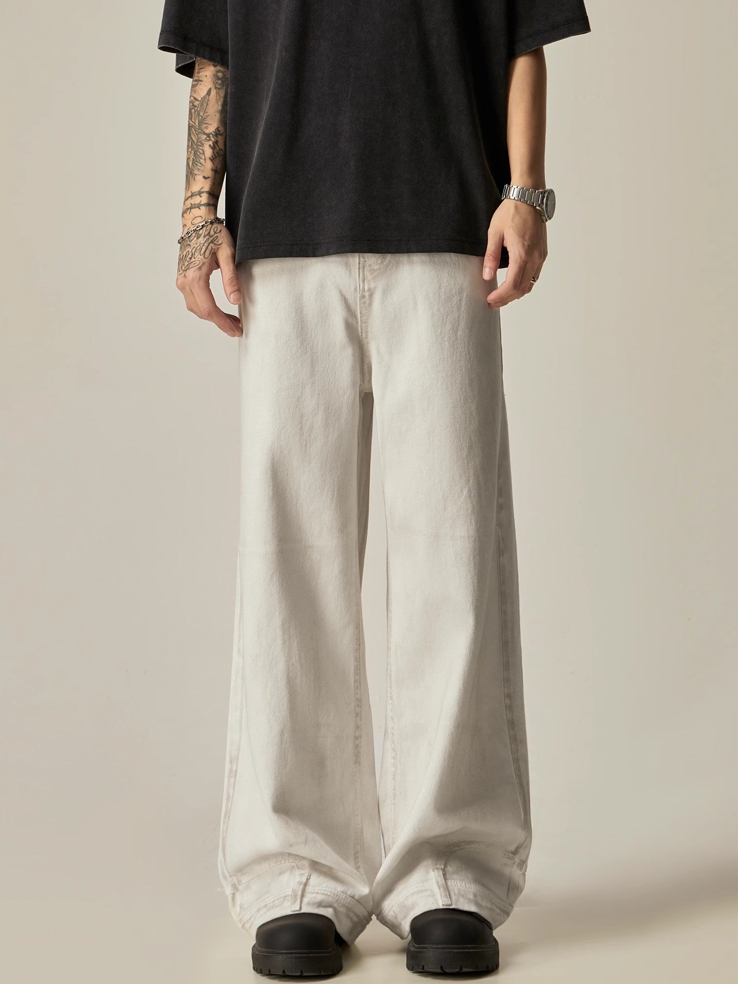 Ivory Linen Blend Ultra-Wide Leg Trousers