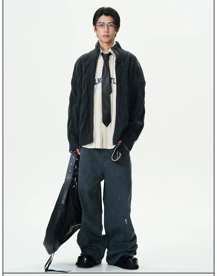 Chunky Cable Knit Zip Cardigan