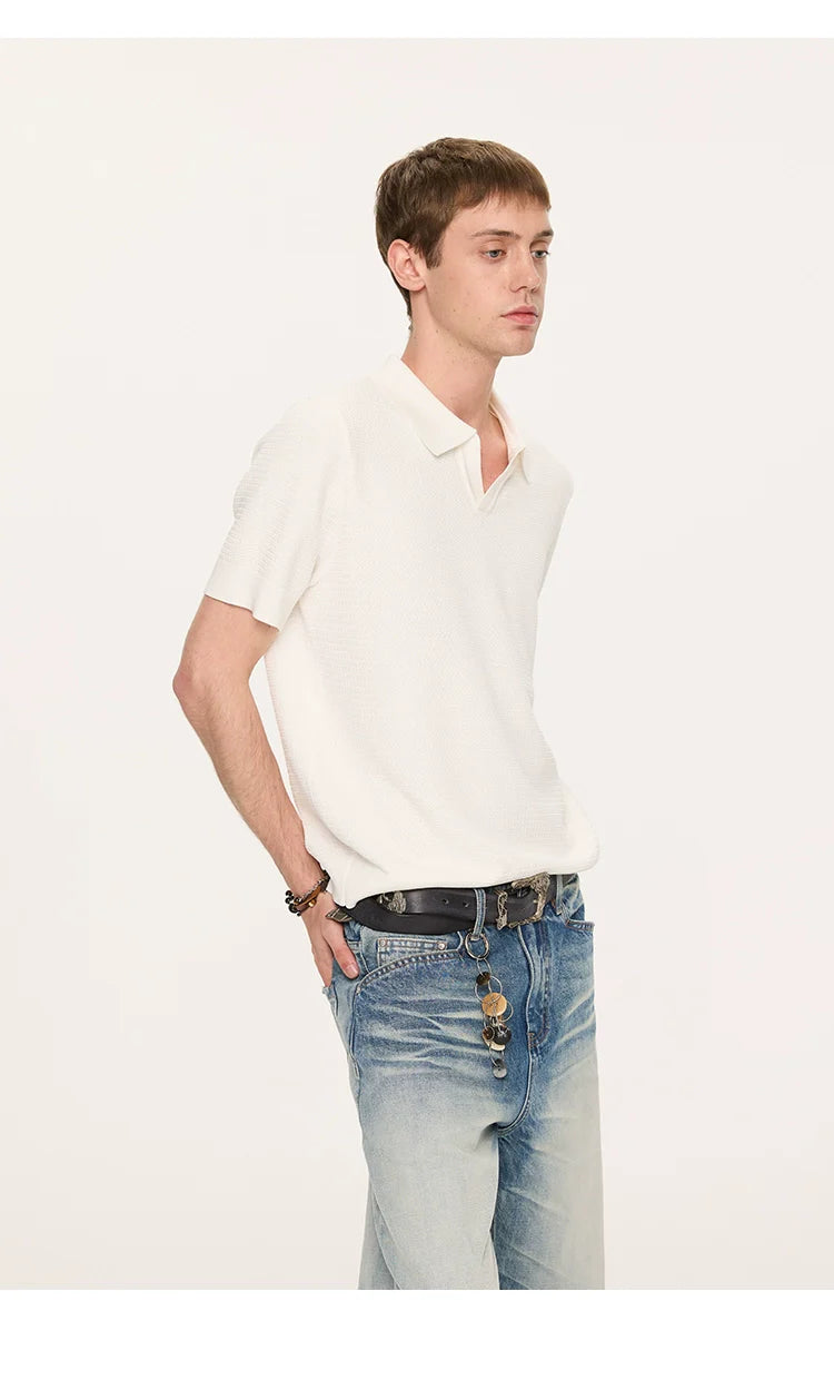 Textured Ice Silk Knit Polo Shirt