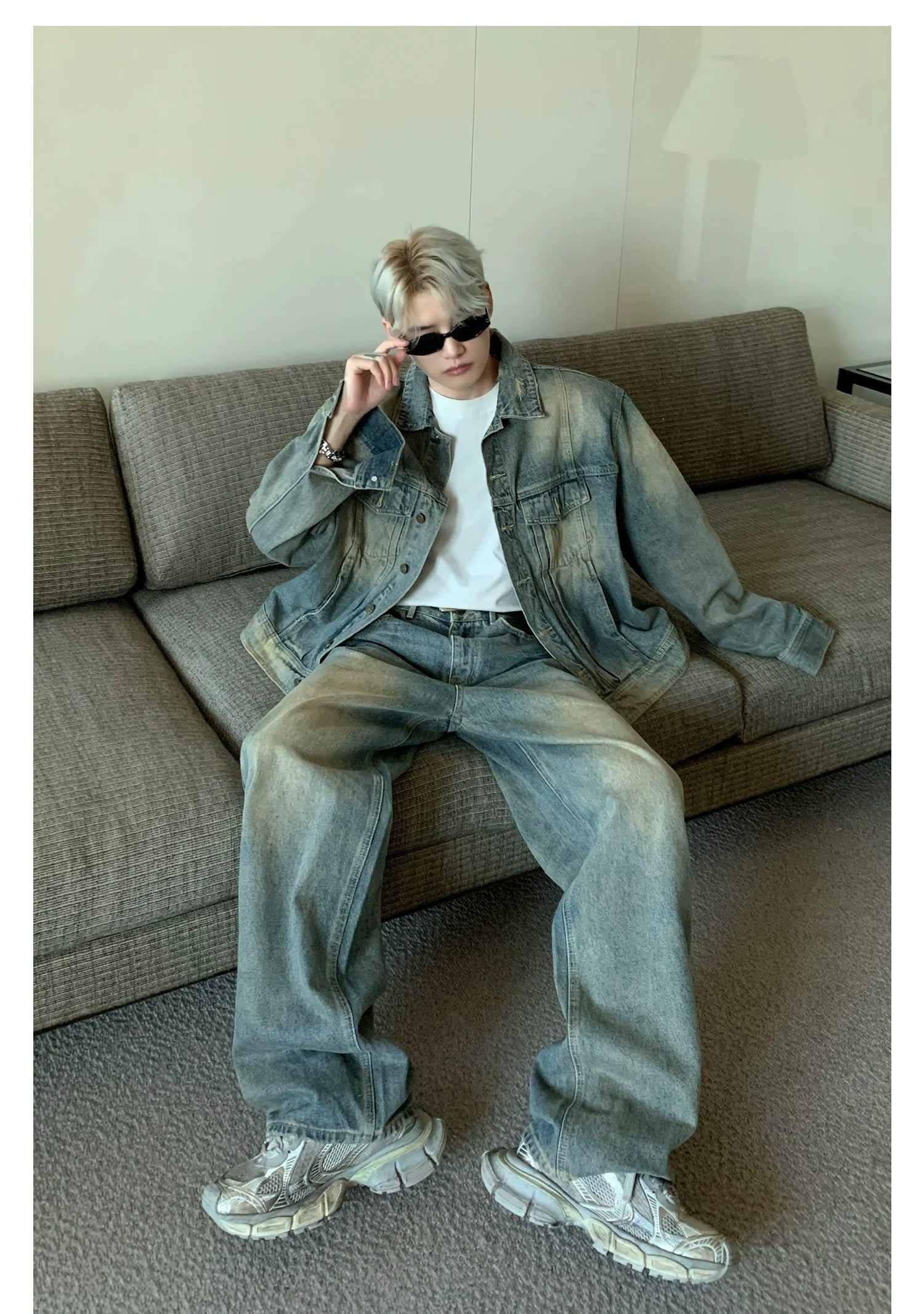 Distressed Vintage Wash Denim Set