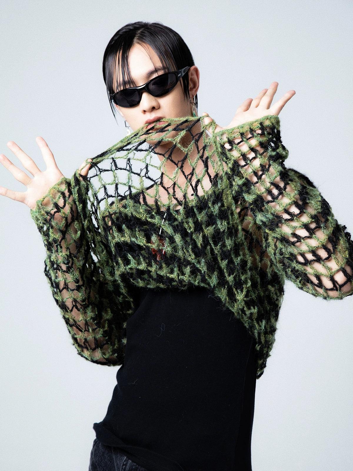 Two-Tone Open Knit Sweater - chiclara