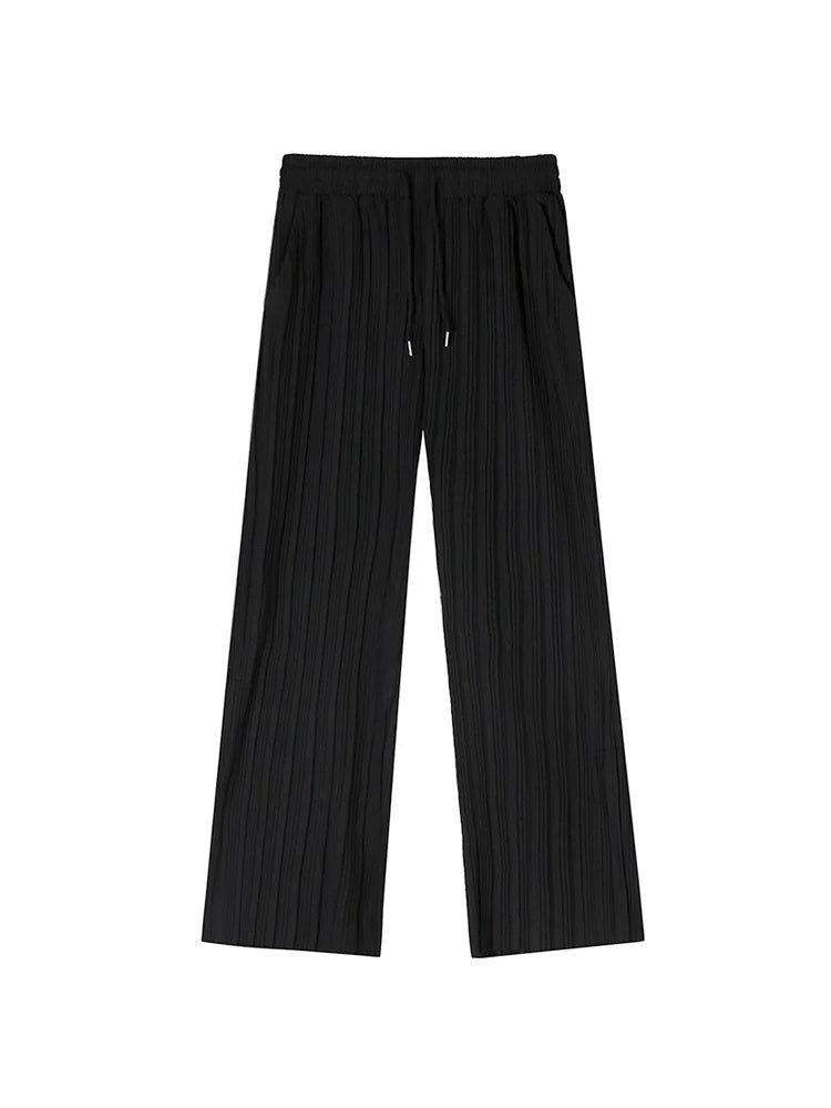 Ice Silk Casual Pleated Wide-Leg Pants With Draped Floor-Length Design - chiclara