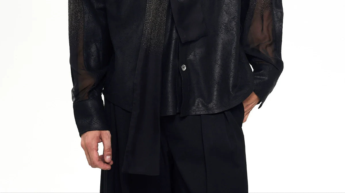 Sheer Panel Metallic Black Shirt