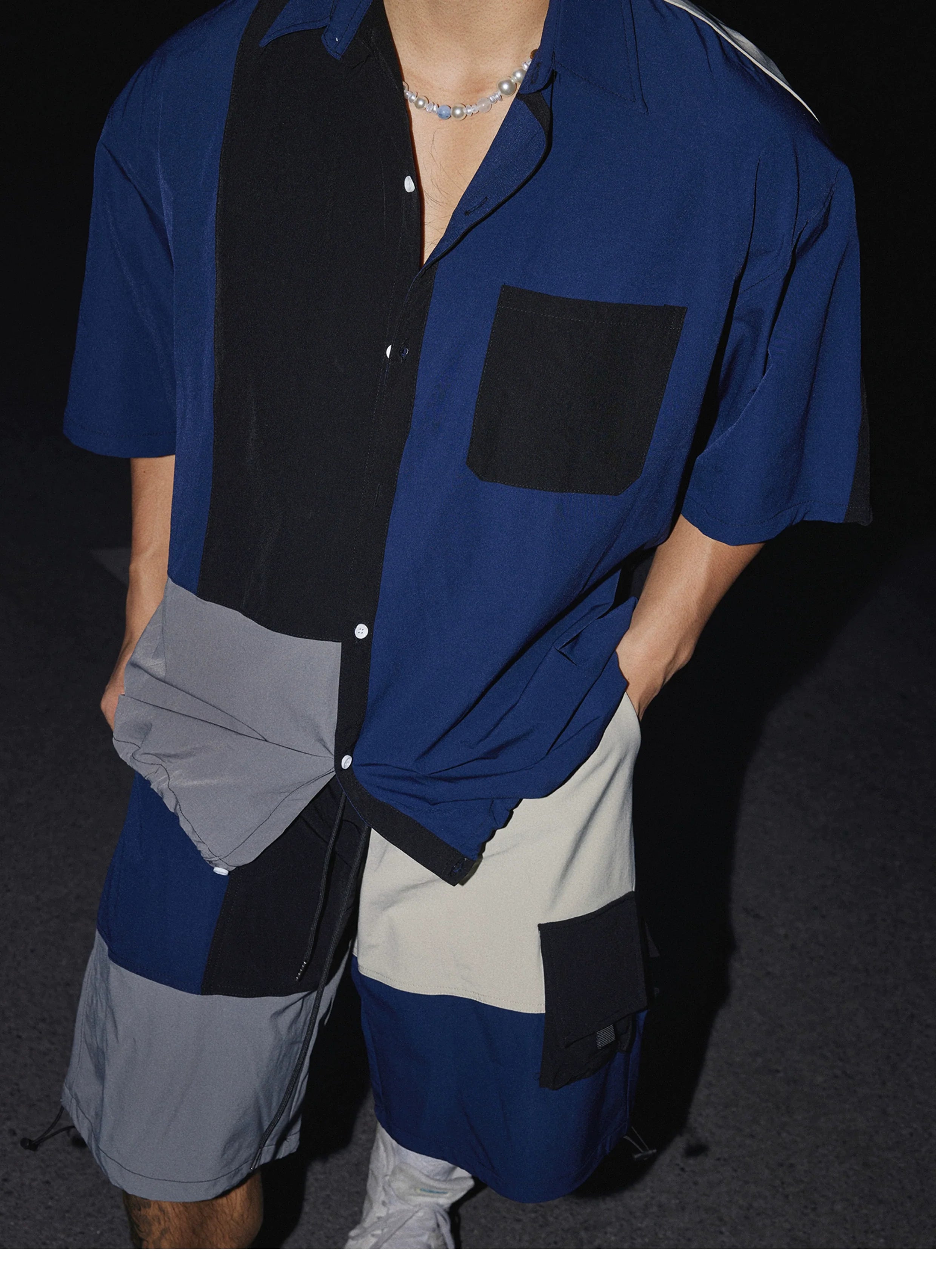 Colorblock Patchwork Shirt and Shorts Setup