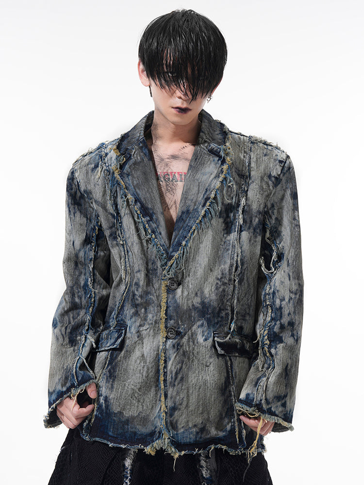 Distressed Dark Denim Blazer Jacket