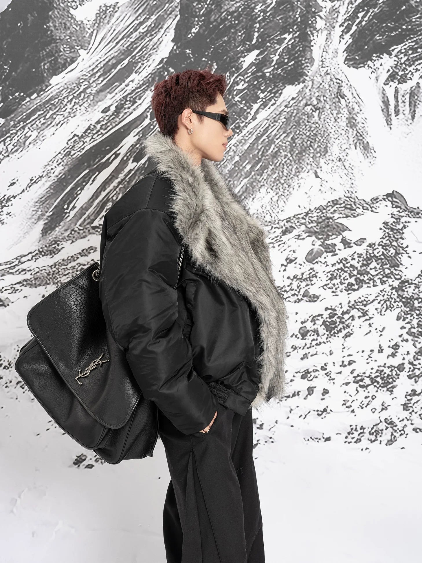 Oversized Puffer Jacket with Faux Fur Collar