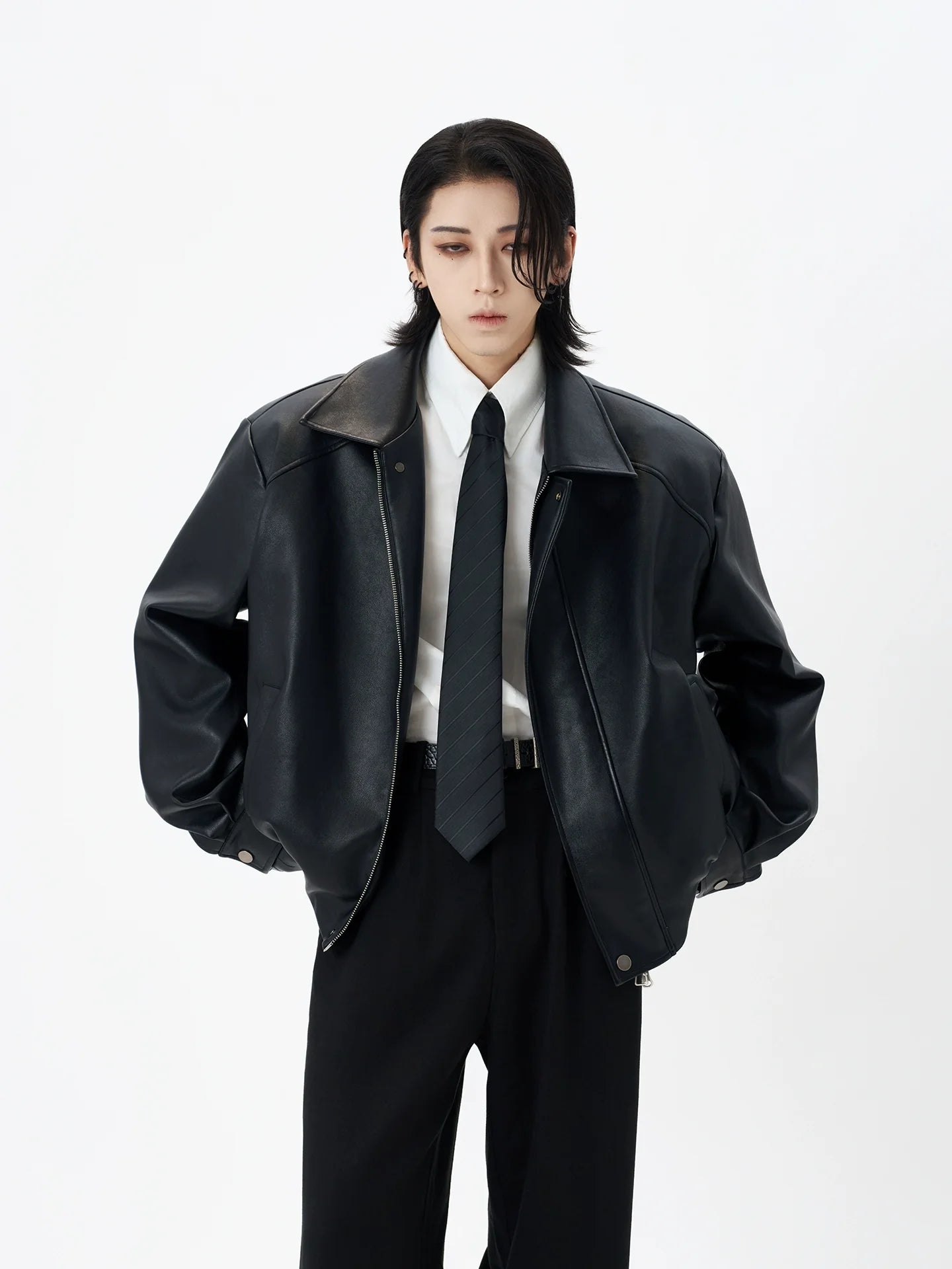 Noir Authority Leather Bomber