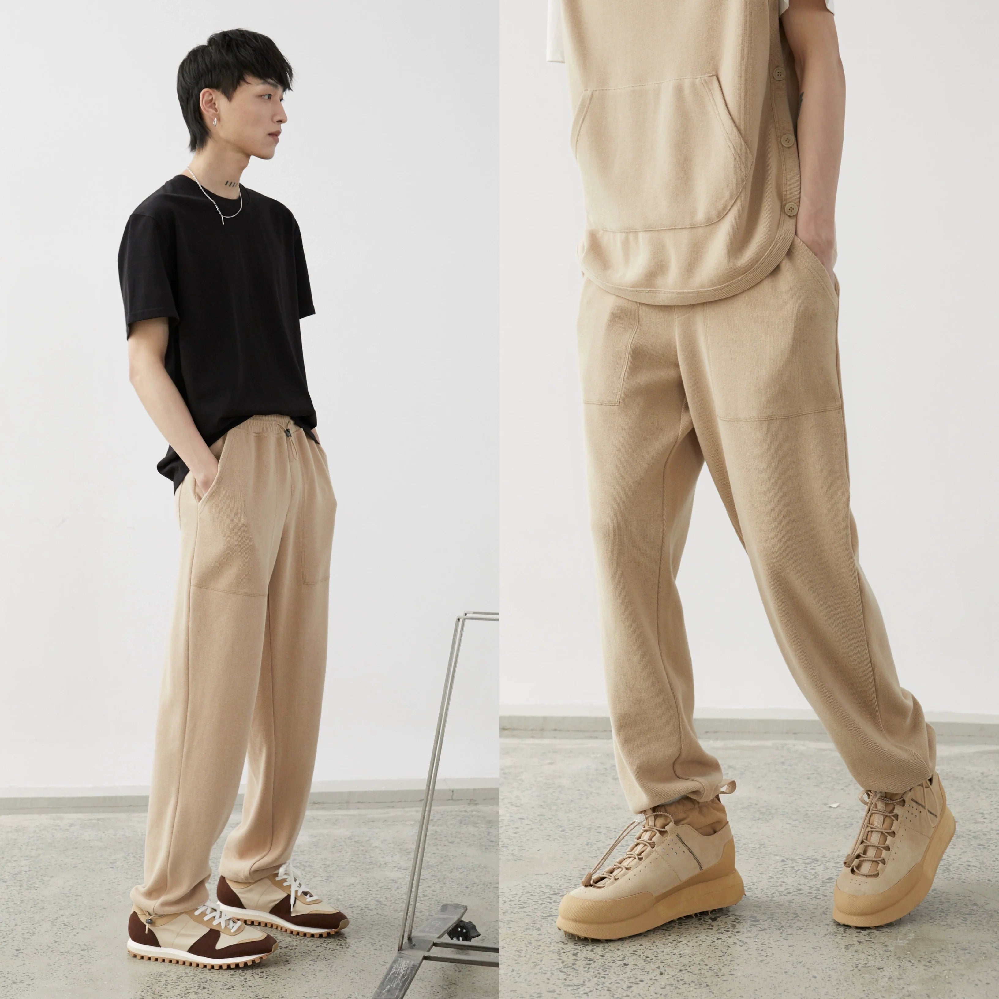 Drawstring Wide-Leg Athletic Pants