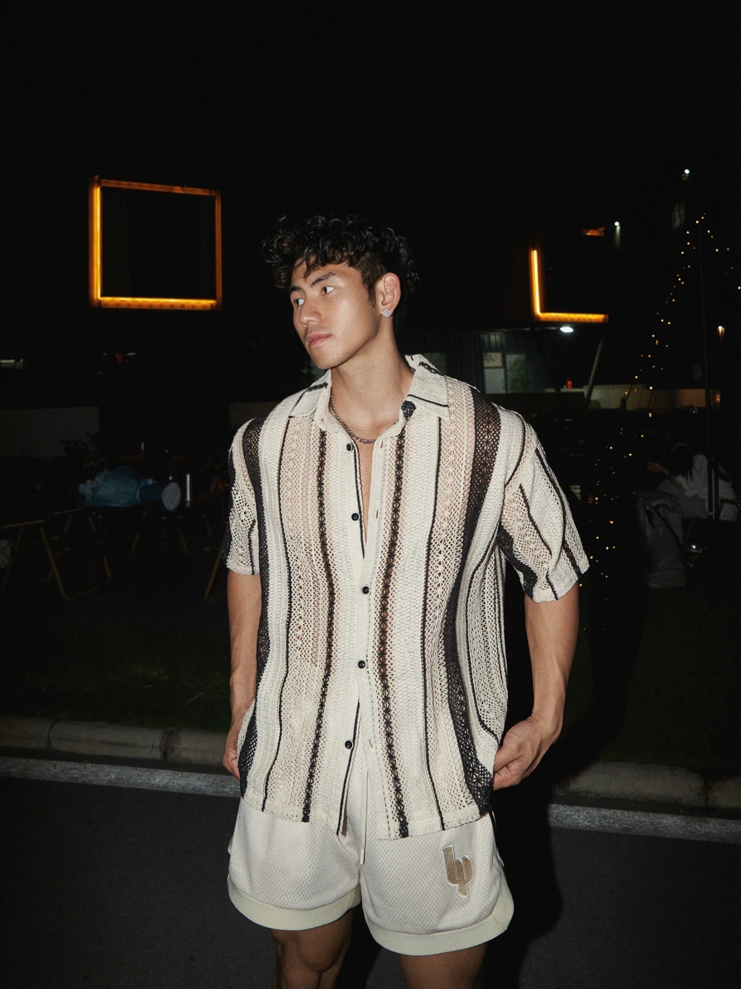 Striped Button-Down Short Sleeve Shirt