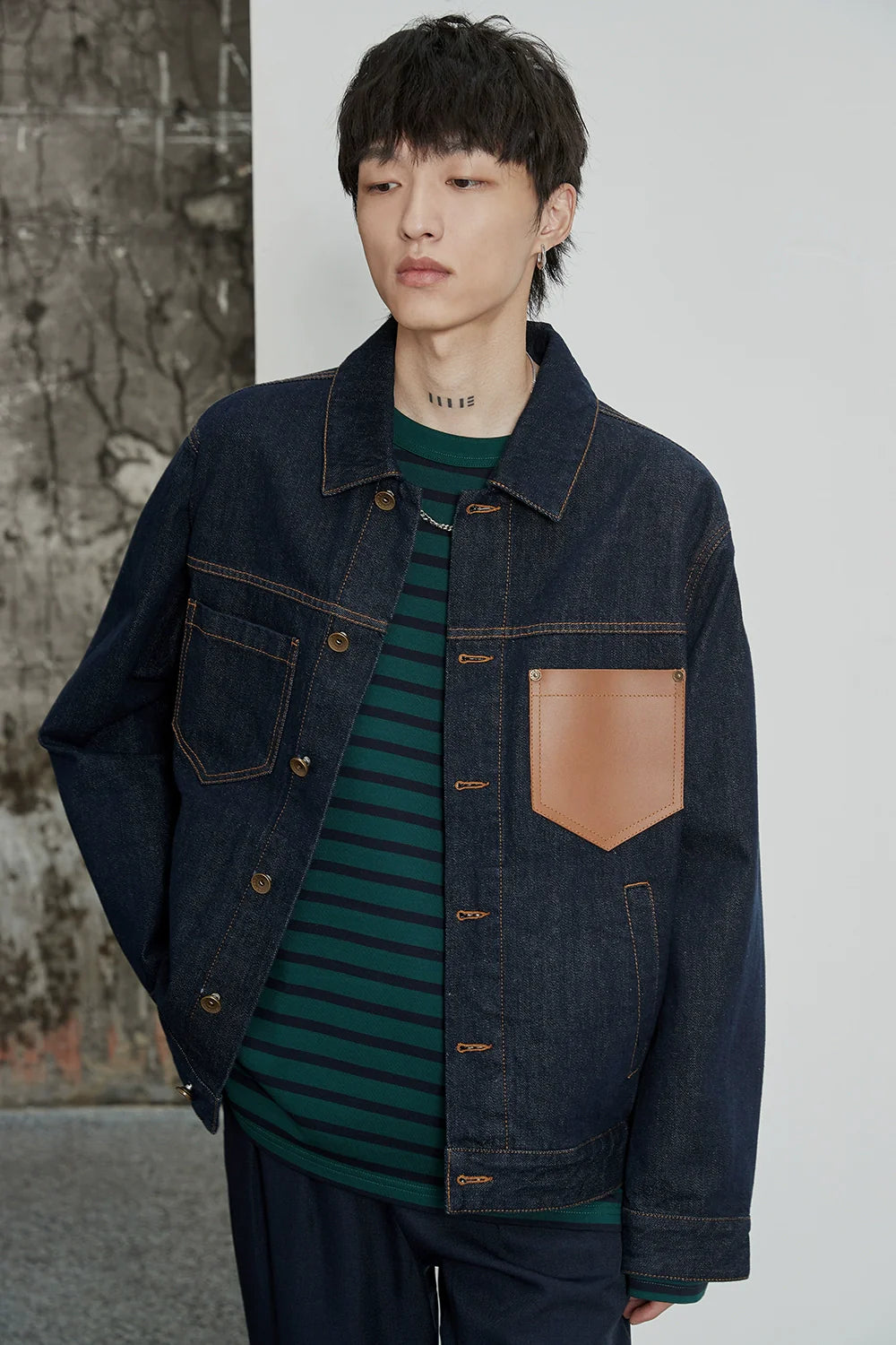 Color-Block Natural Denim Contrast Jacket