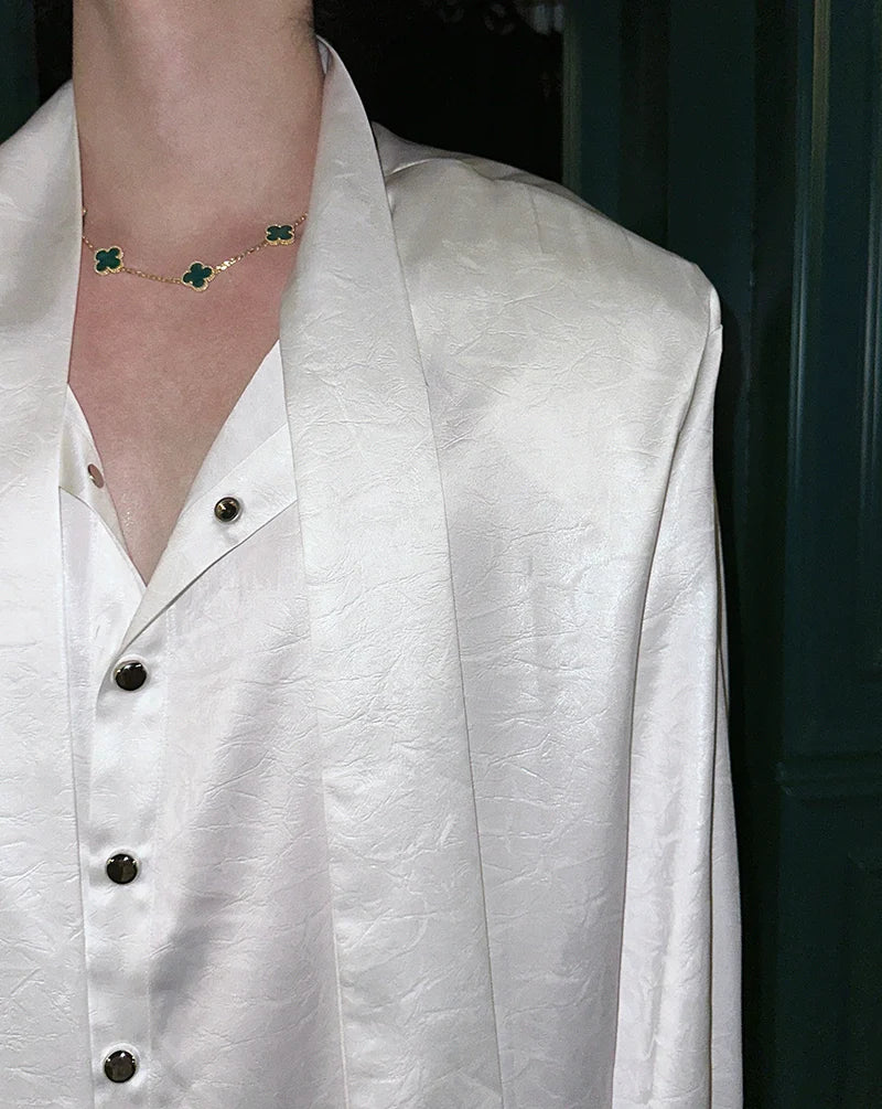 Glossy Tie Neck Shirt
