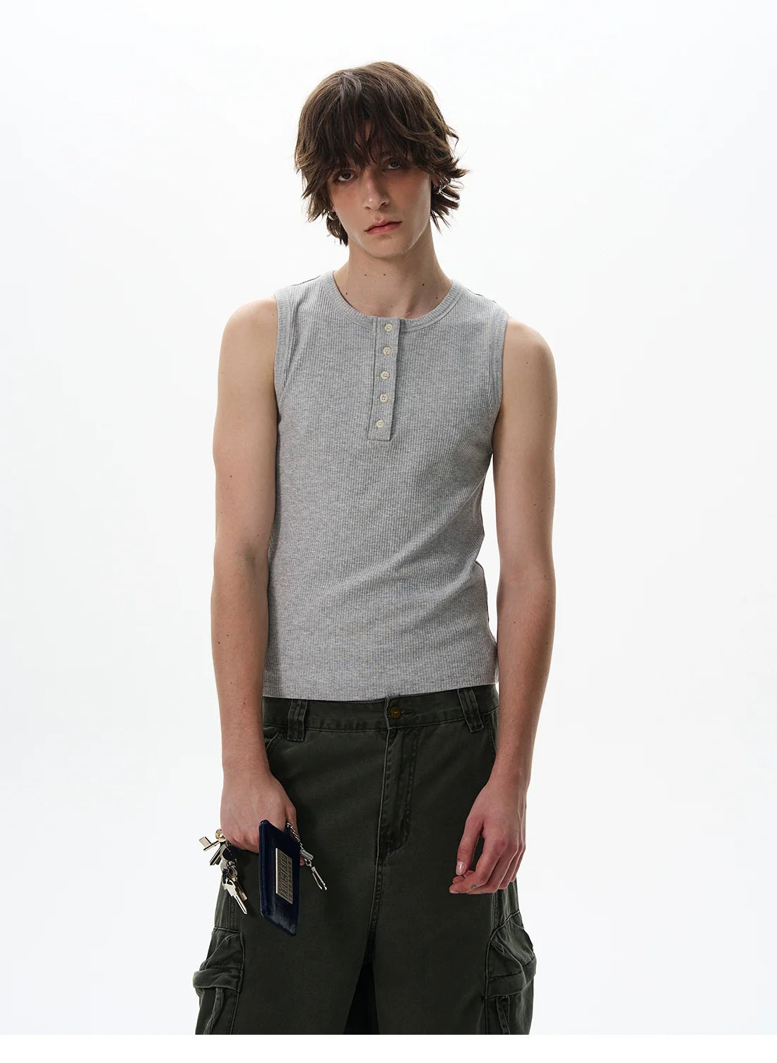 Slim Sleeveless Henley Tank Top