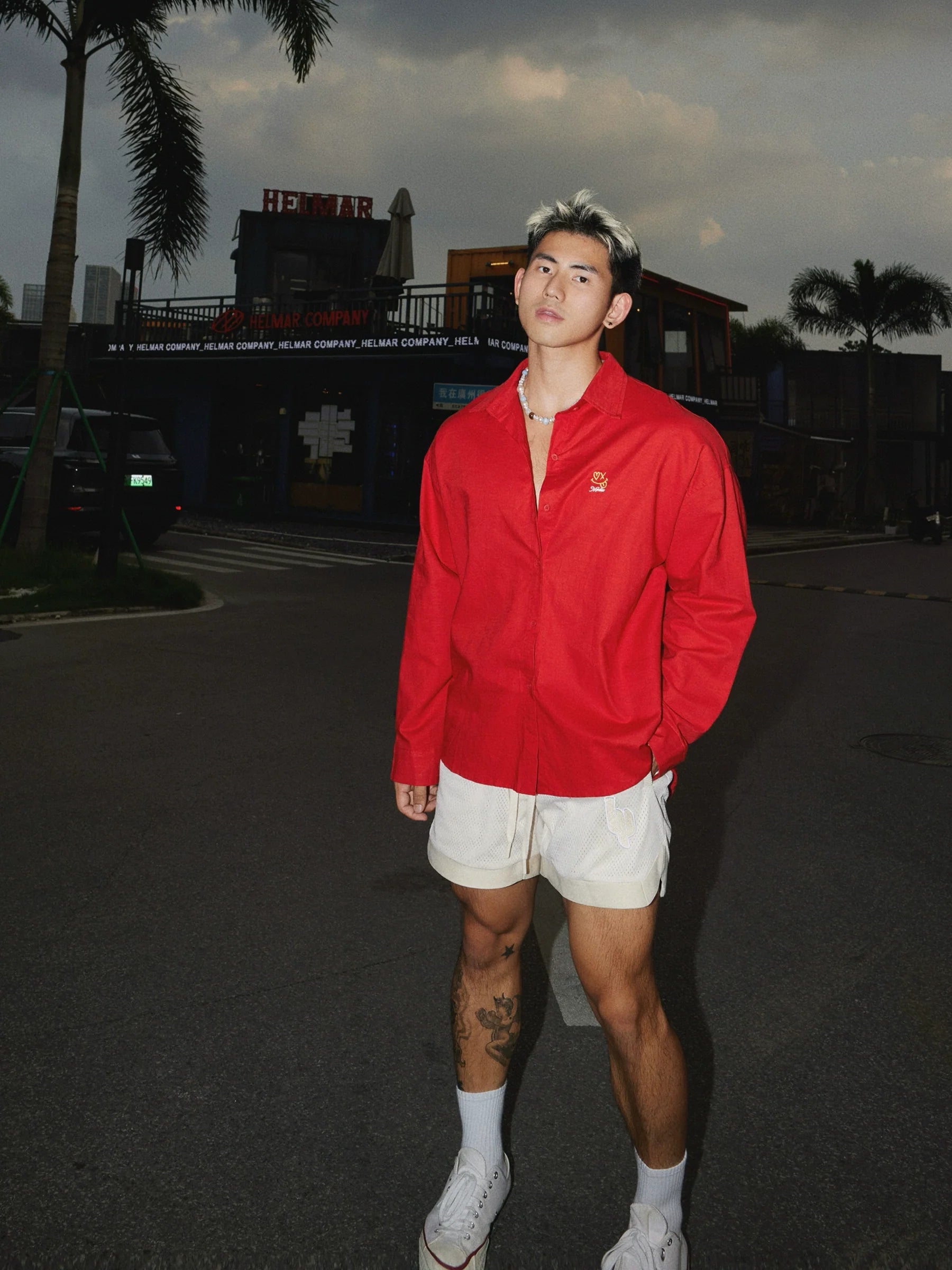 Red Embroidered Button-Up Shirt