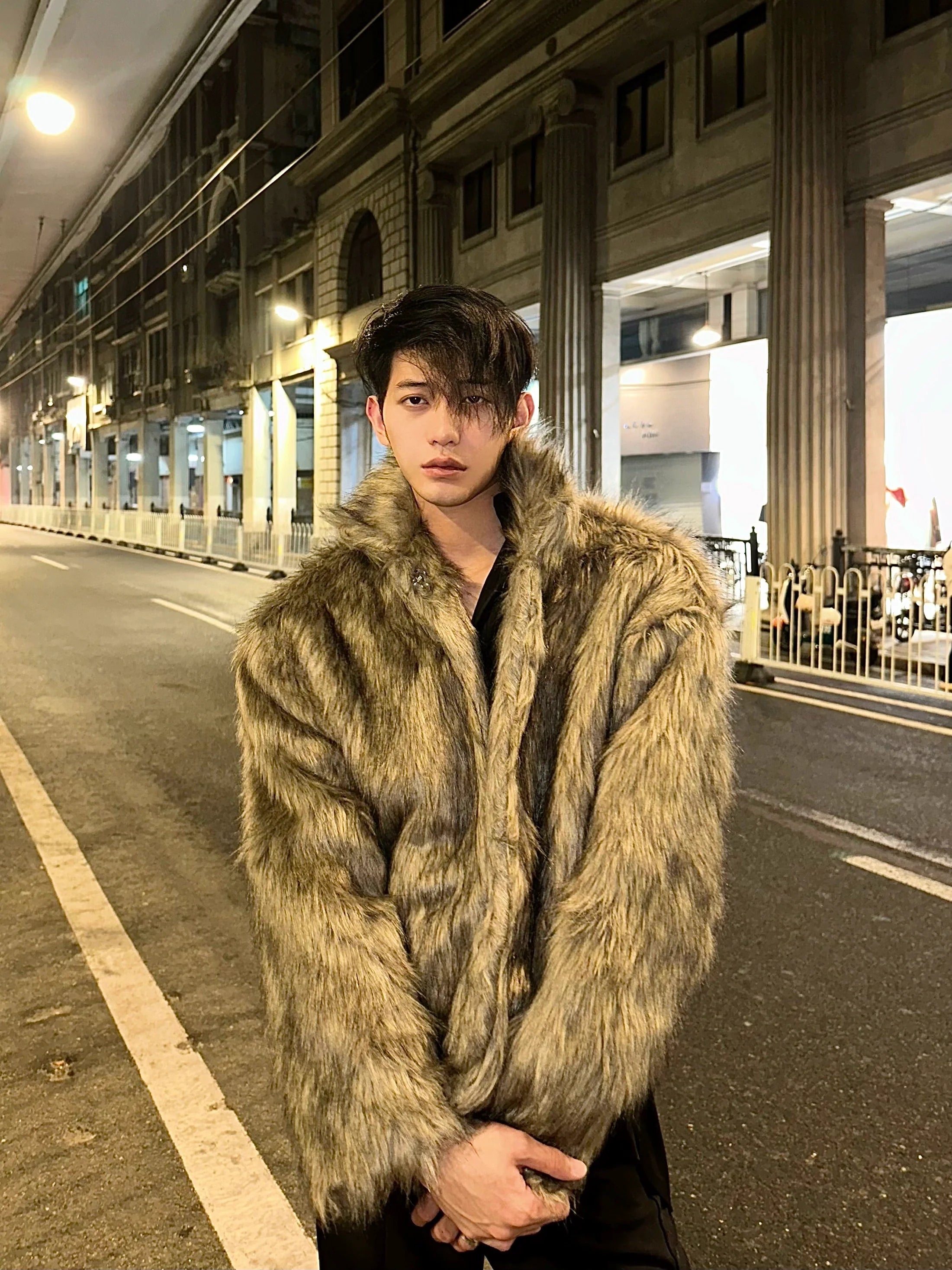 Plush Faux Fur Hooded Coat