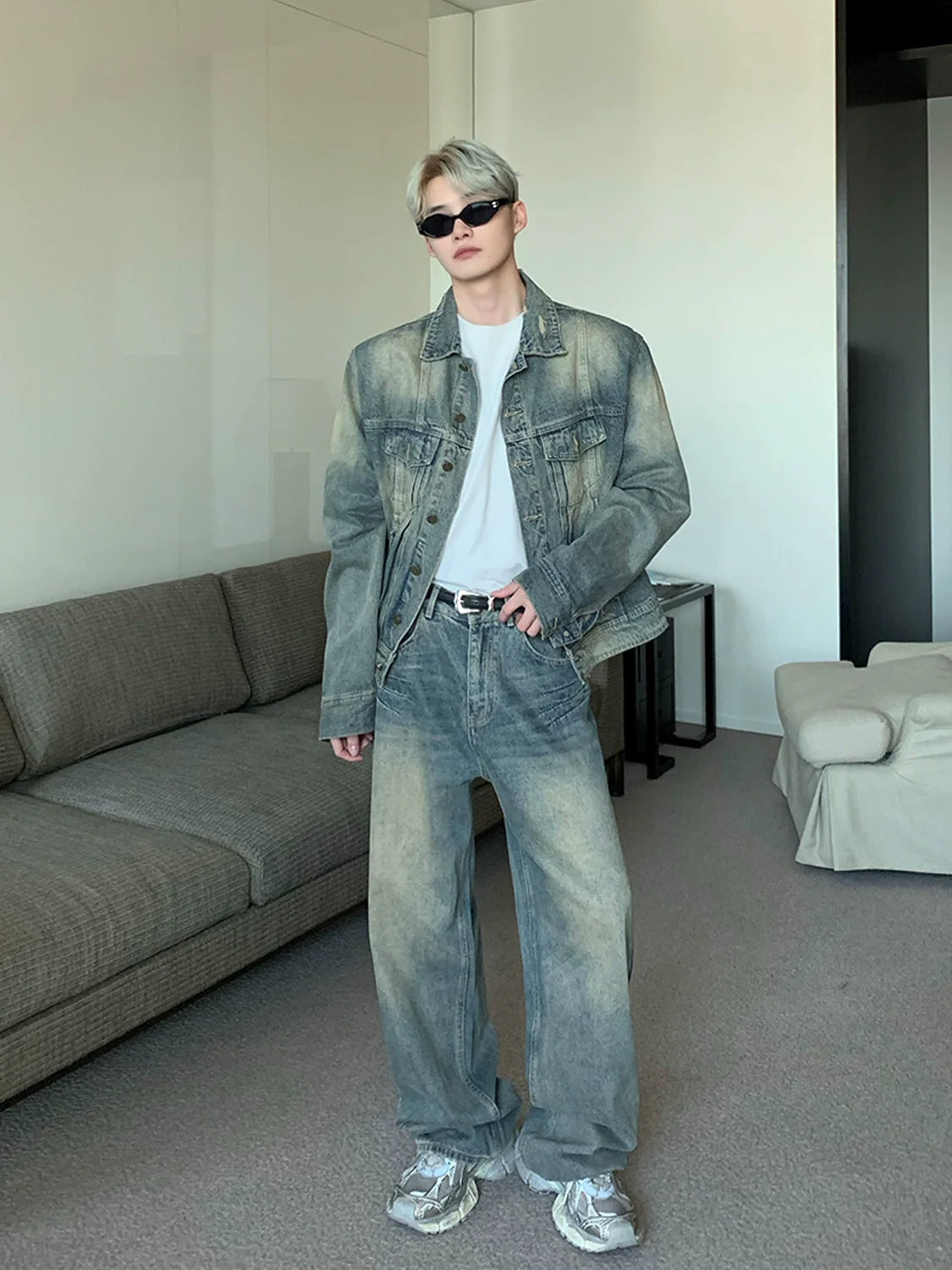 Distressed Vintage Wash Denim Set