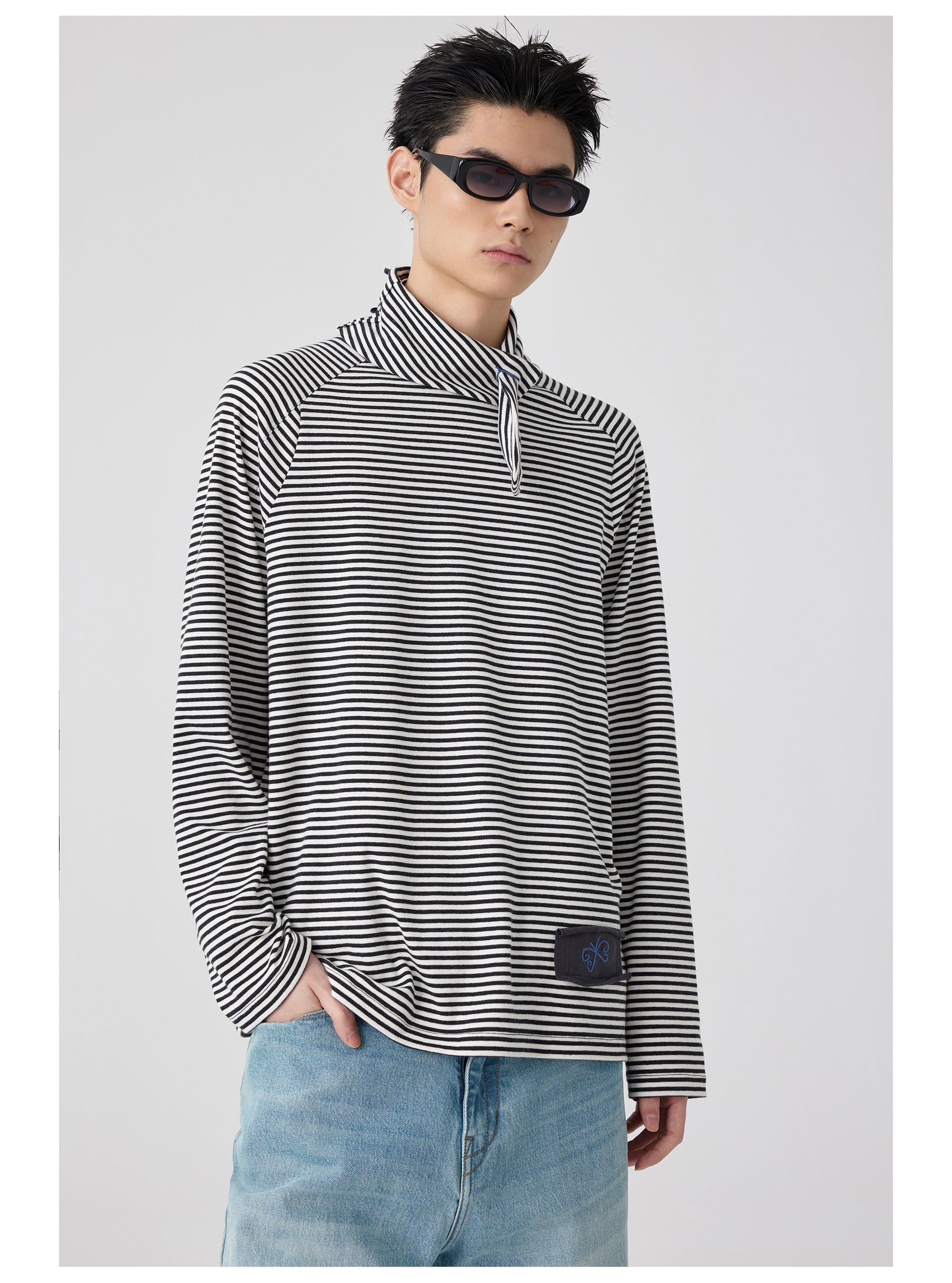 Striped Tie-Neck Long Sleeve Top