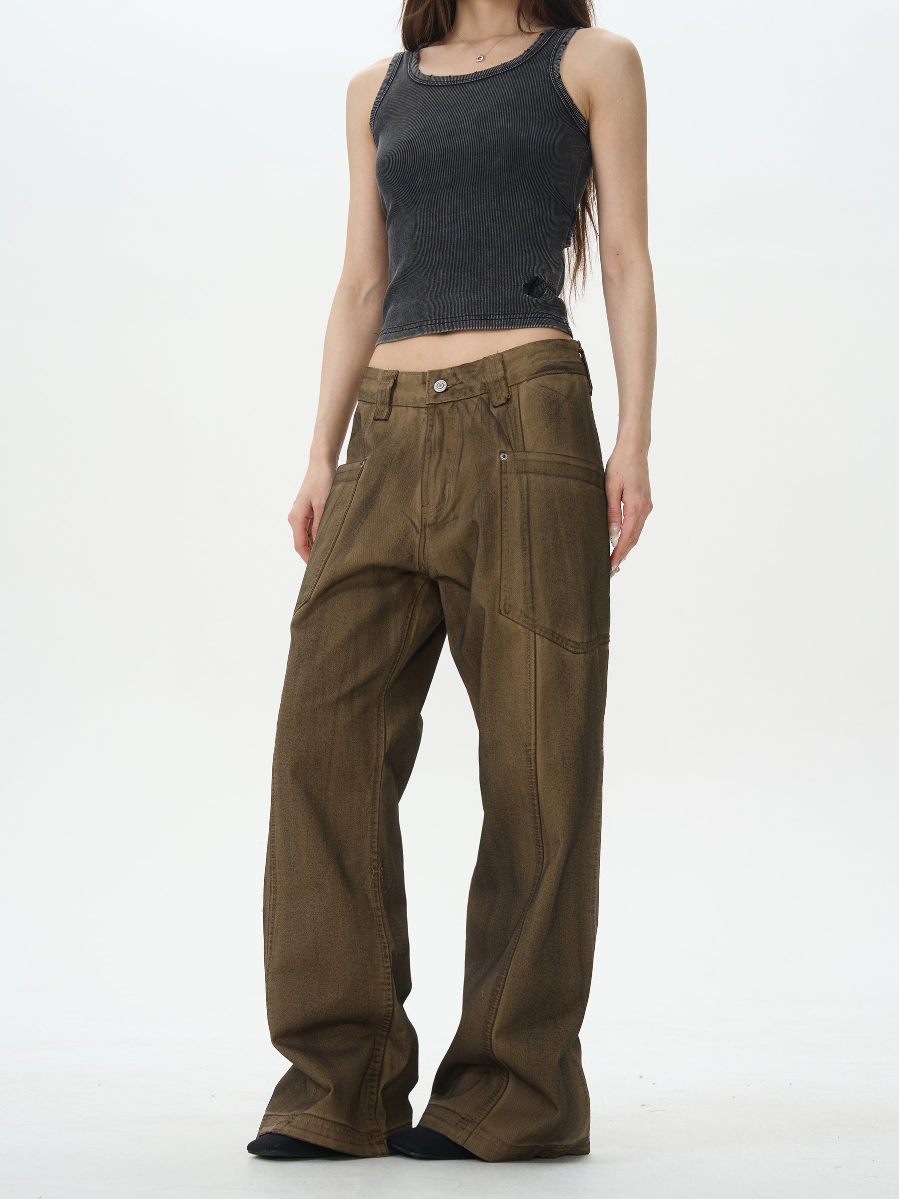 Brown Military Wide Leg Pants