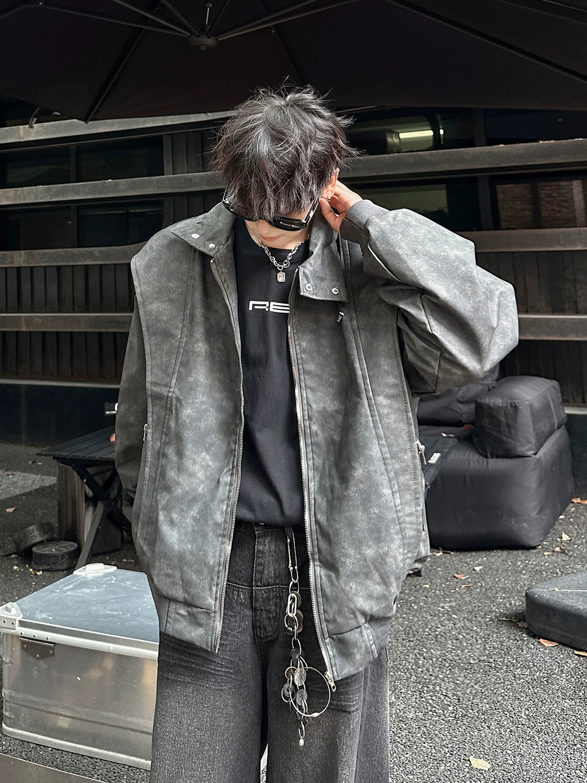 Oversized  Vintage Zip-Up Jacket