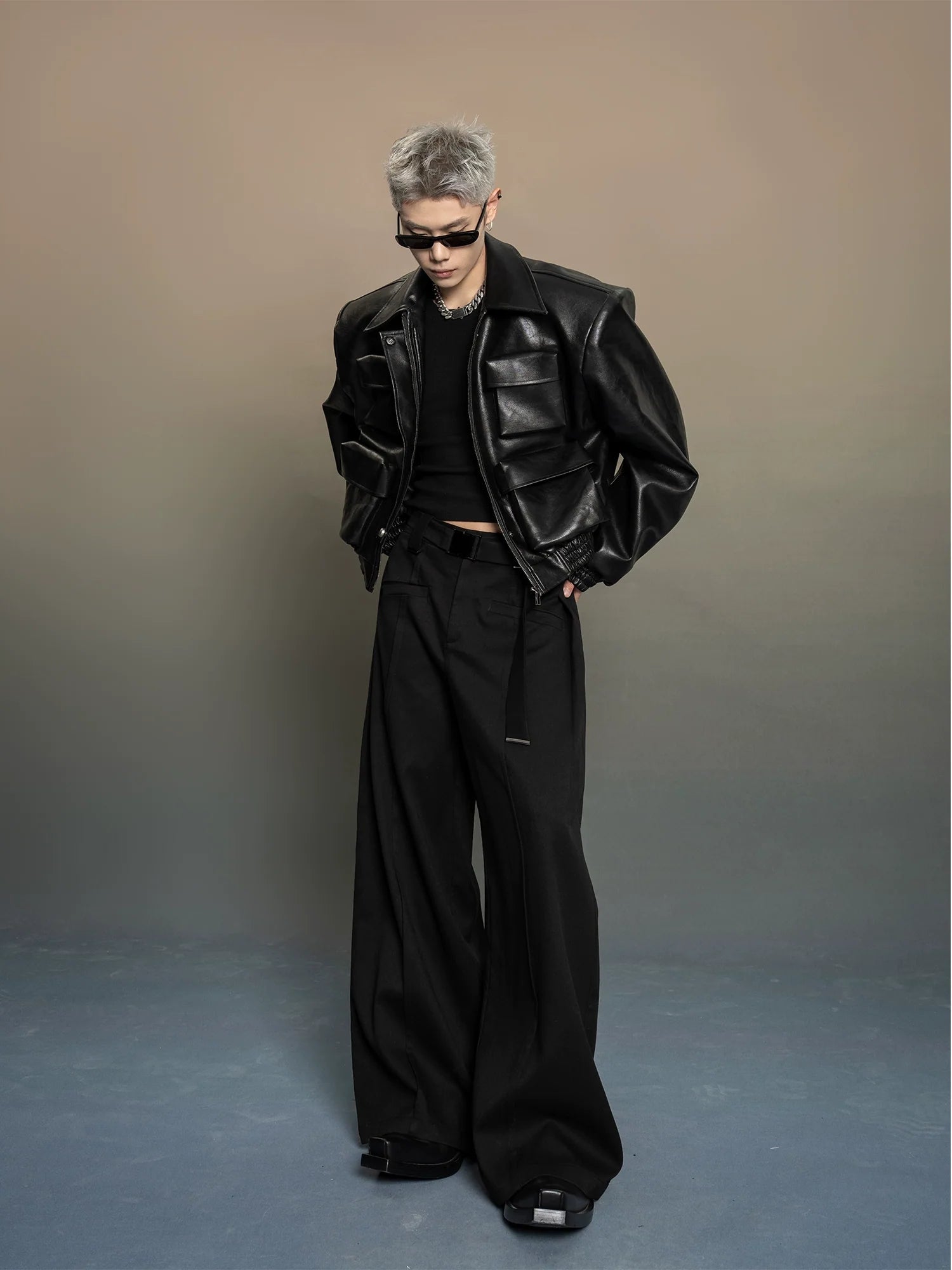 Boxy Faux Leather Cargo Pocket Jacket