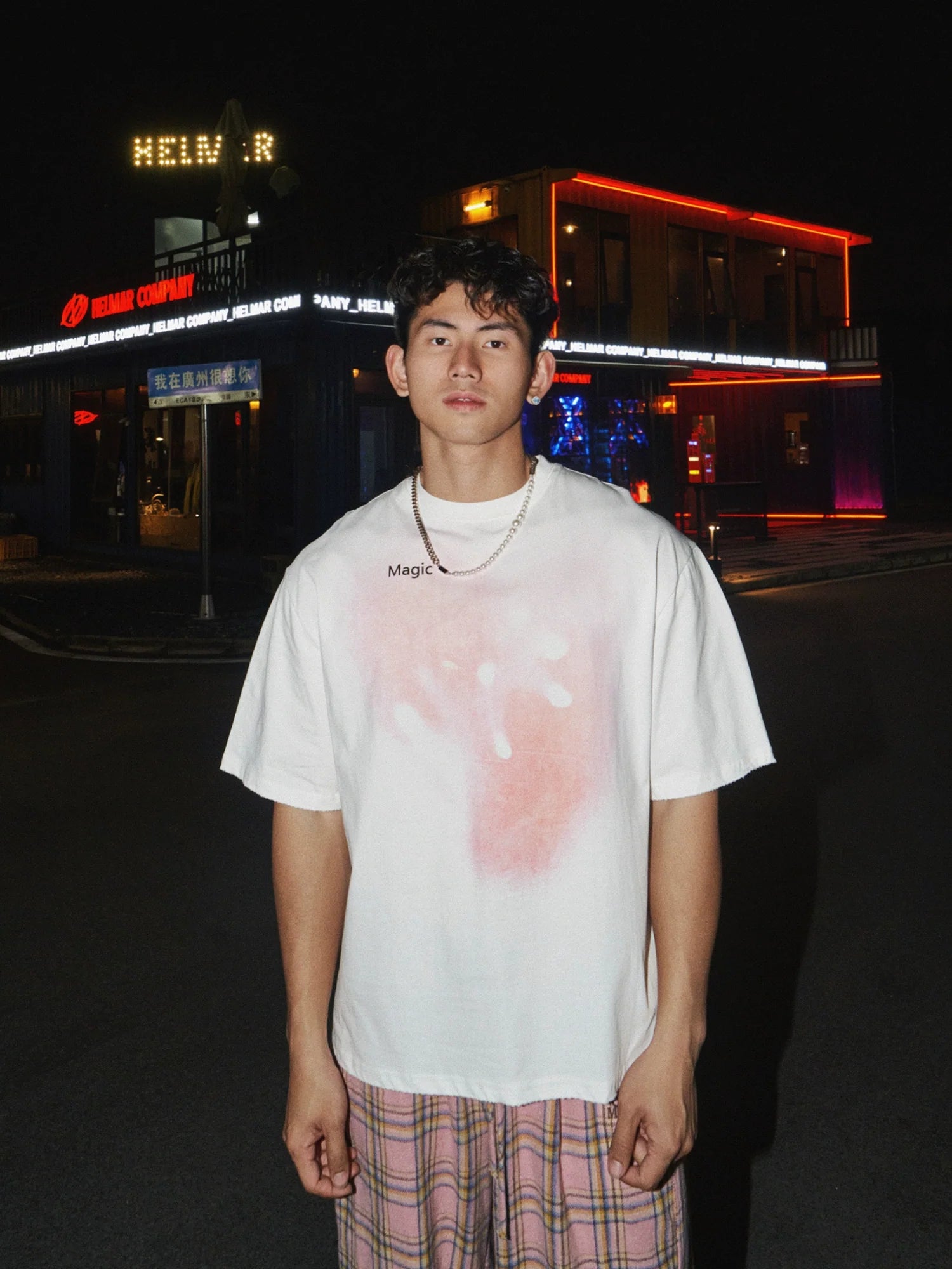 Pink Gradient White Oversized Tee