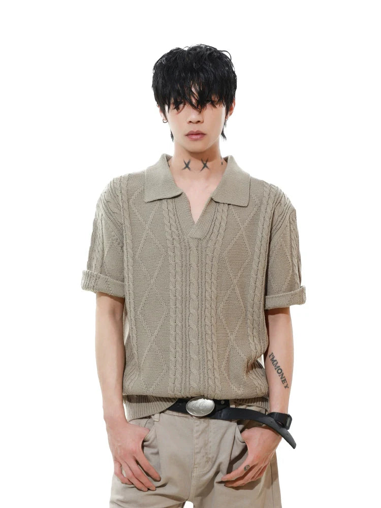 Sandstone Cable Knit Polo Tee