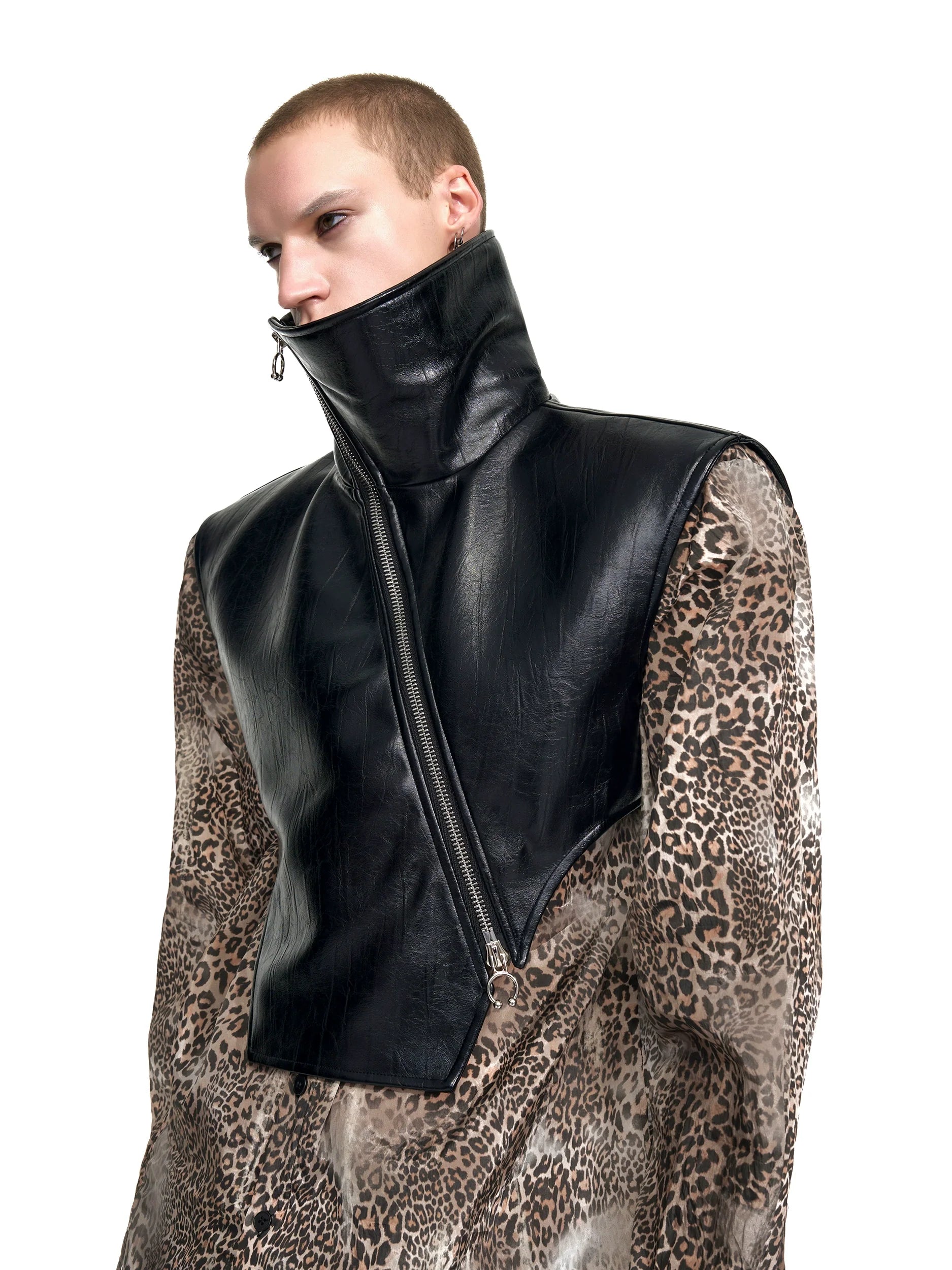 Sleeveless Black High Neck Top with Draped Detailing