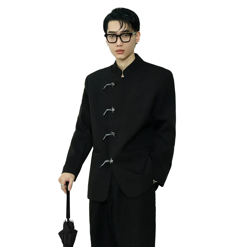 만다린 칼라 토글 블랙 블레이저