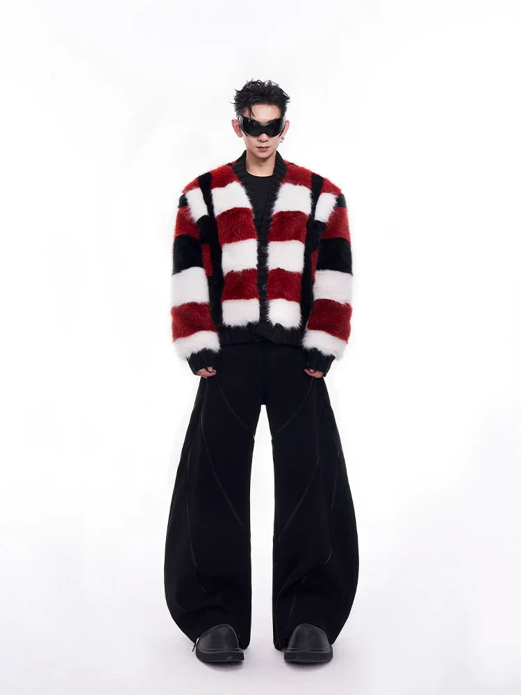 Tricolor Plaid Faux Fur Cardigan