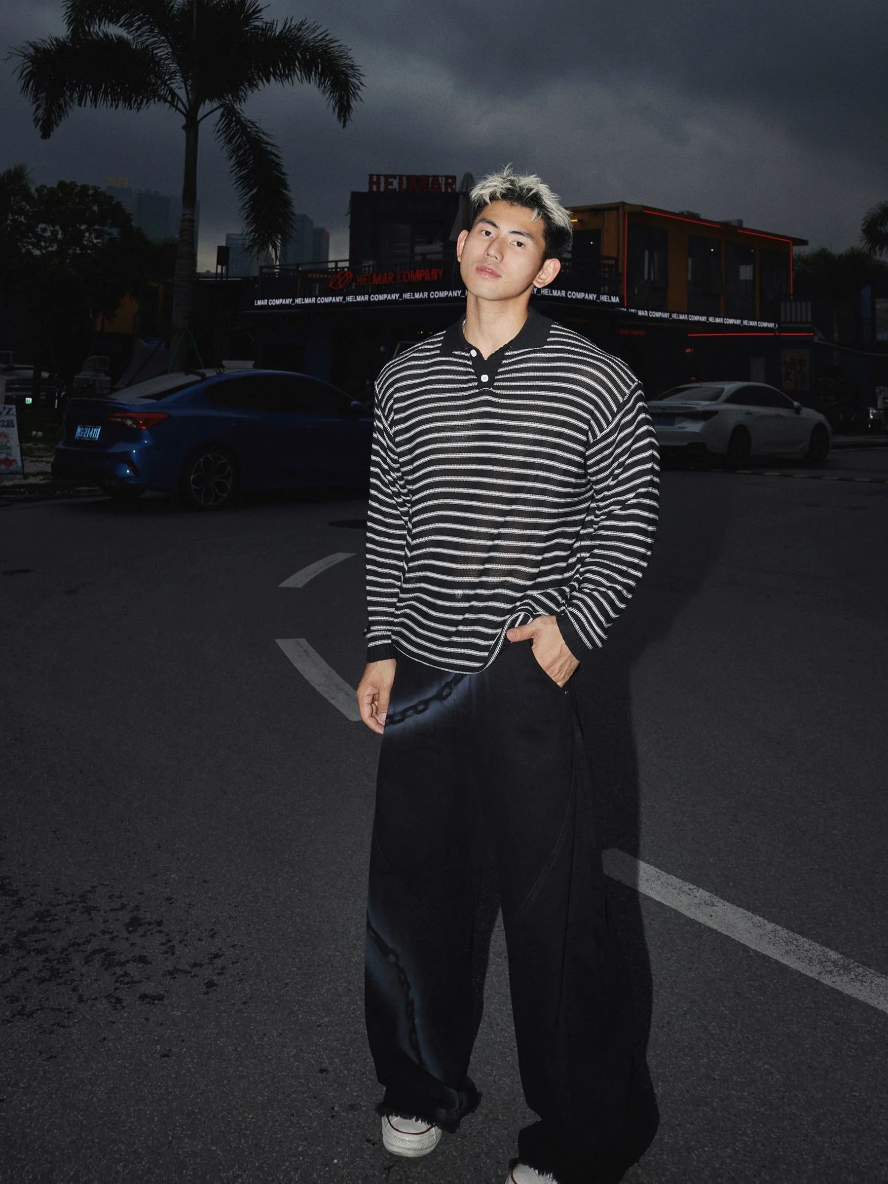 Textured Striped Polo Sweater