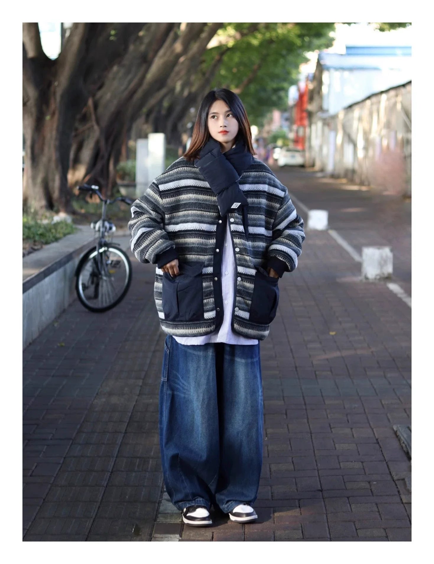 양면 네이비 퀼팅 코트