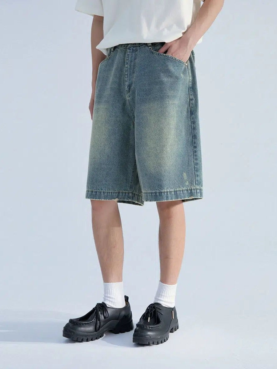 Denim Shorts with Faded Knees - chiclara