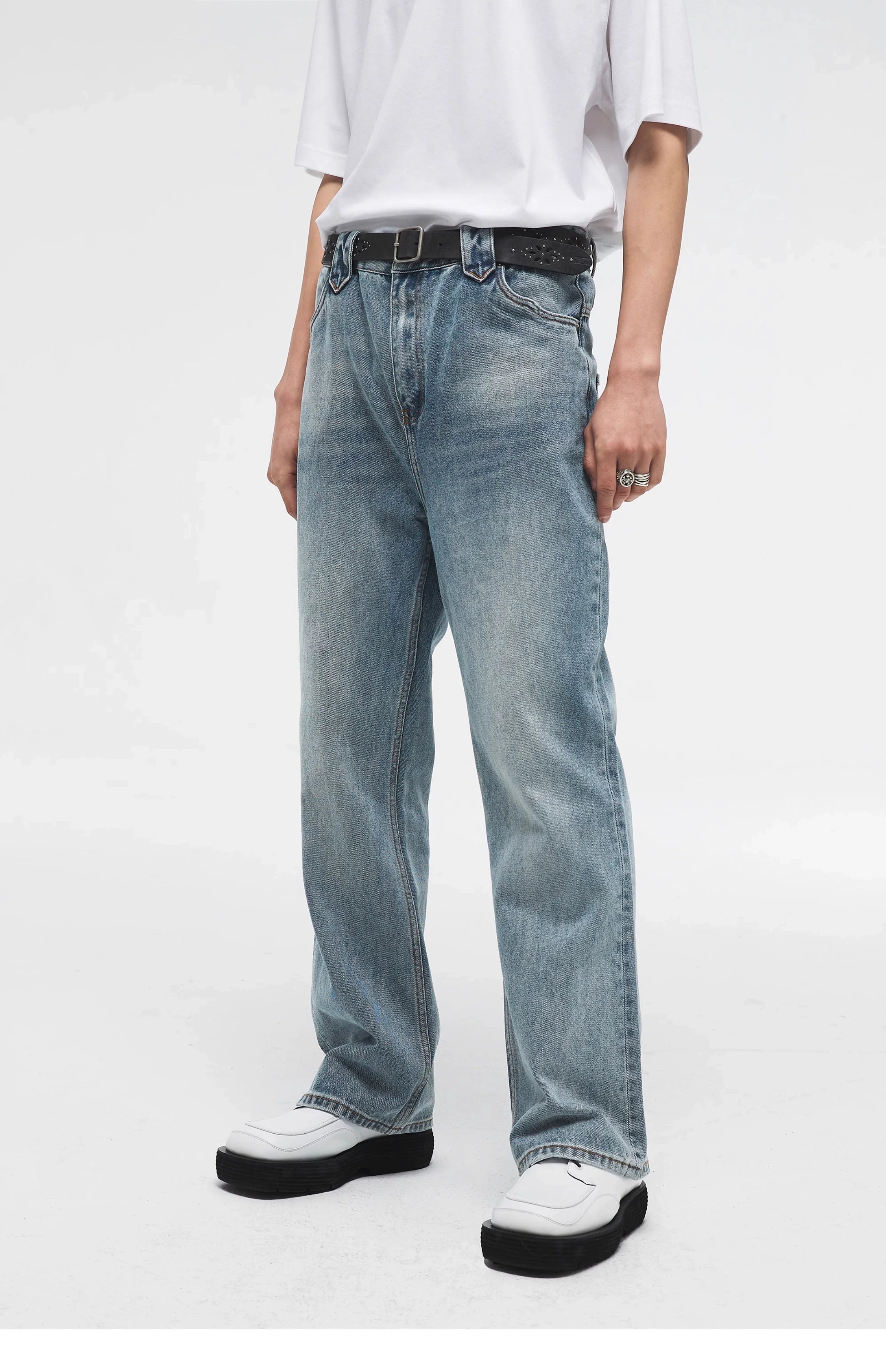 Light Wash Zip Straight-Leg Jeans