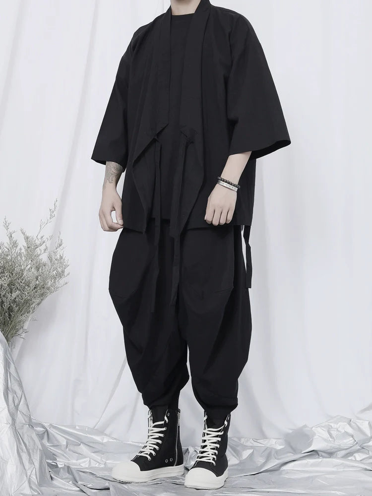 Black Wrap Kimono Shirt