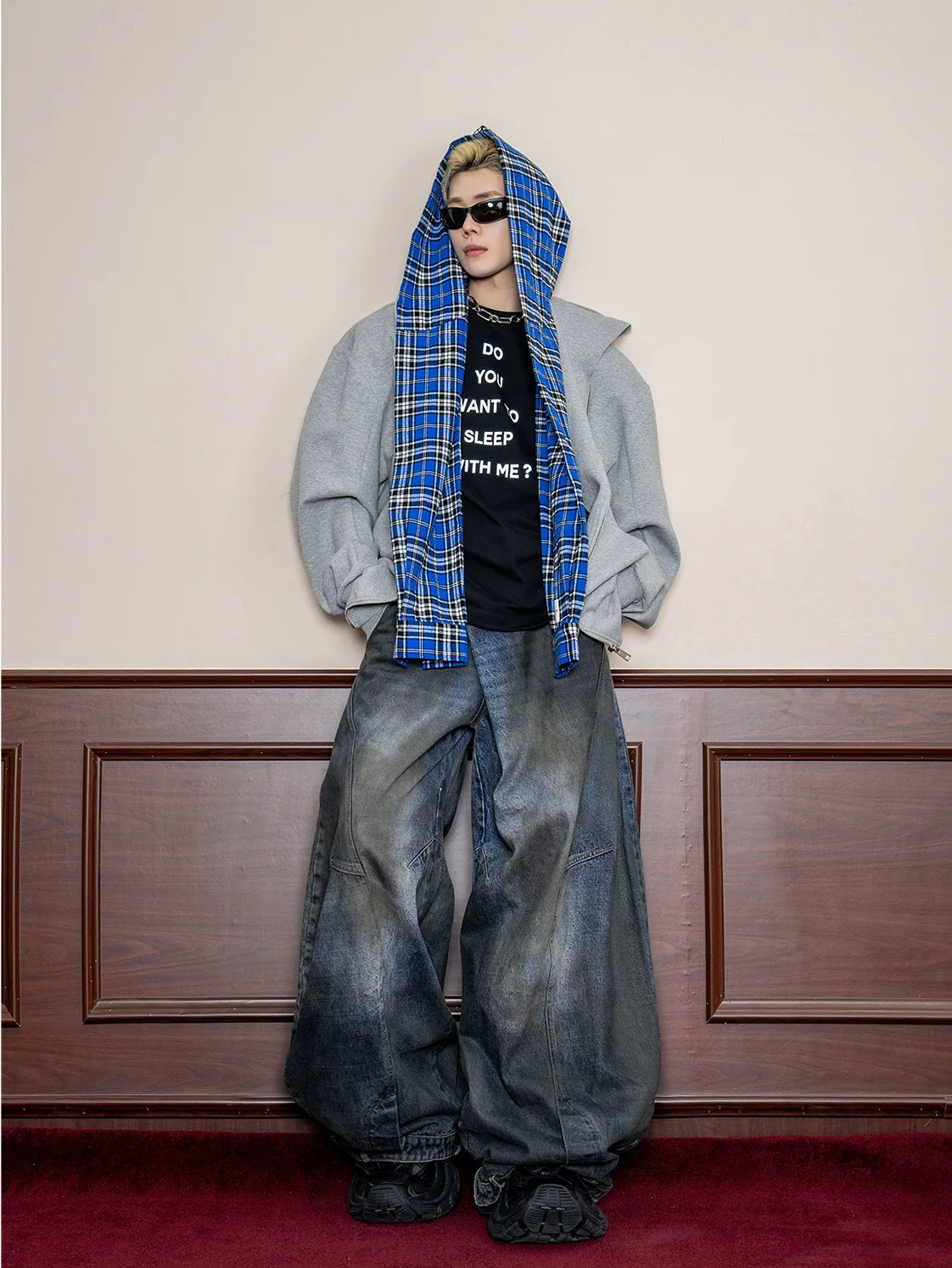 Baggy Faded Dark Blue Wide-Leg Jeans