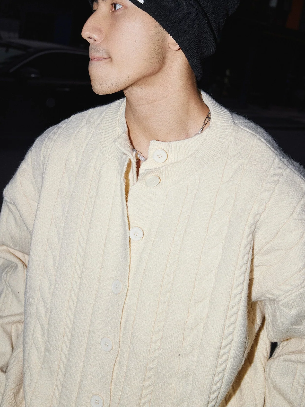 Button-Up Cable Knit Cardigan