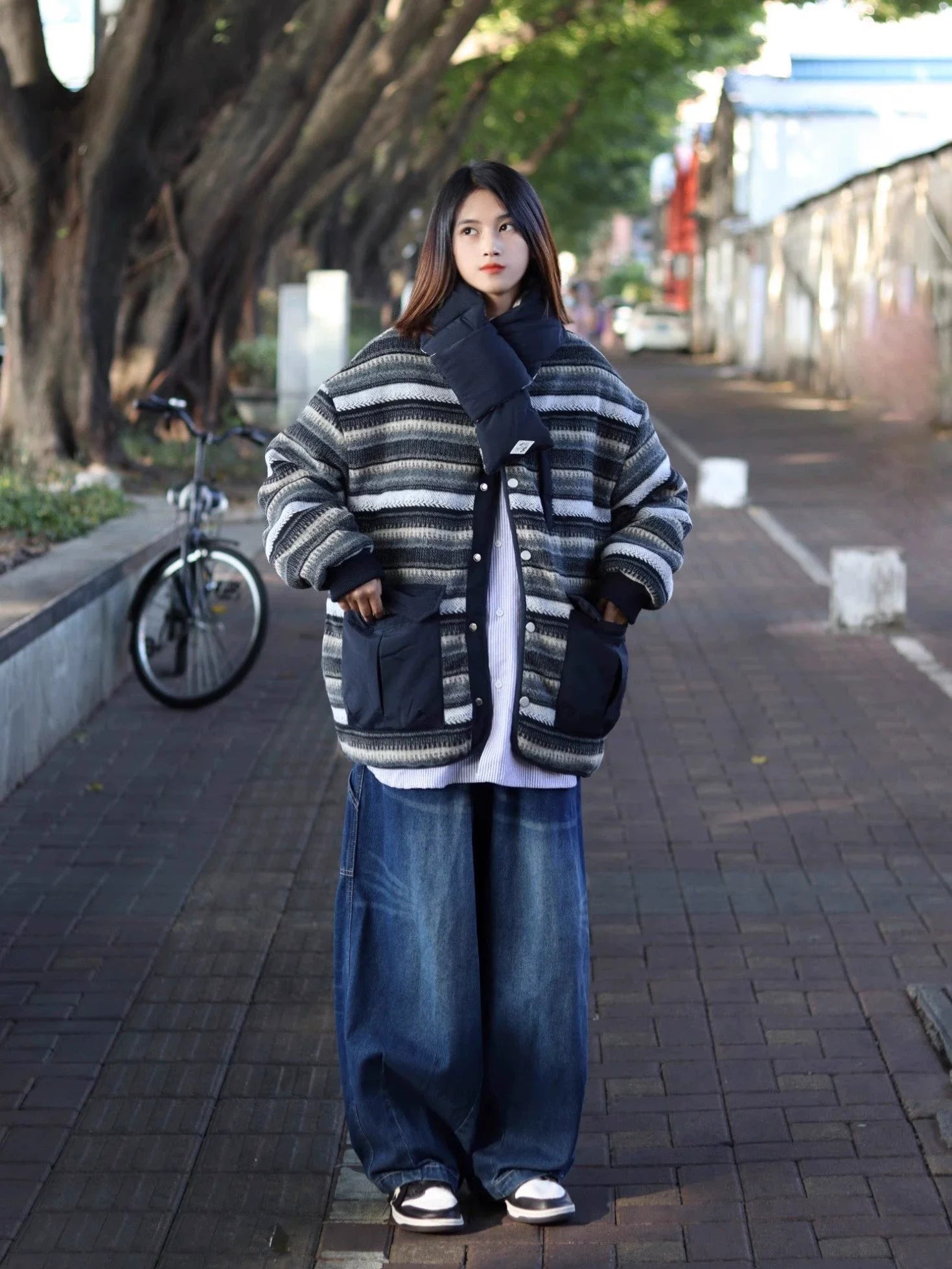 양면 네이비 퀼팅 코트
