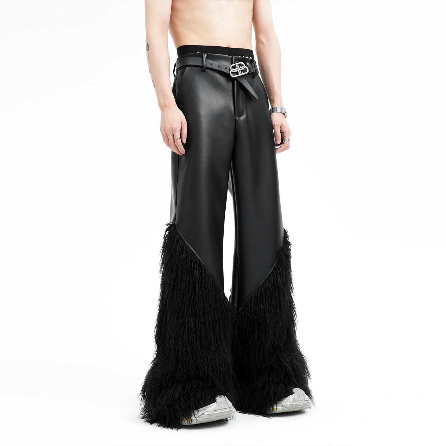 Leather Pants with Faux Fur Trim