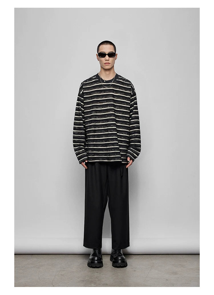 Round Neck Oversized Striped Long Sleeve Top
