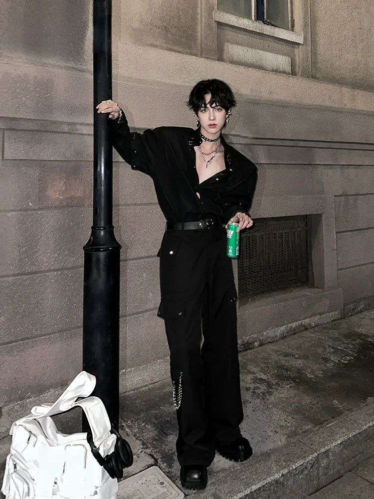 체인 블랙 테크웨어 카고 팬츠
